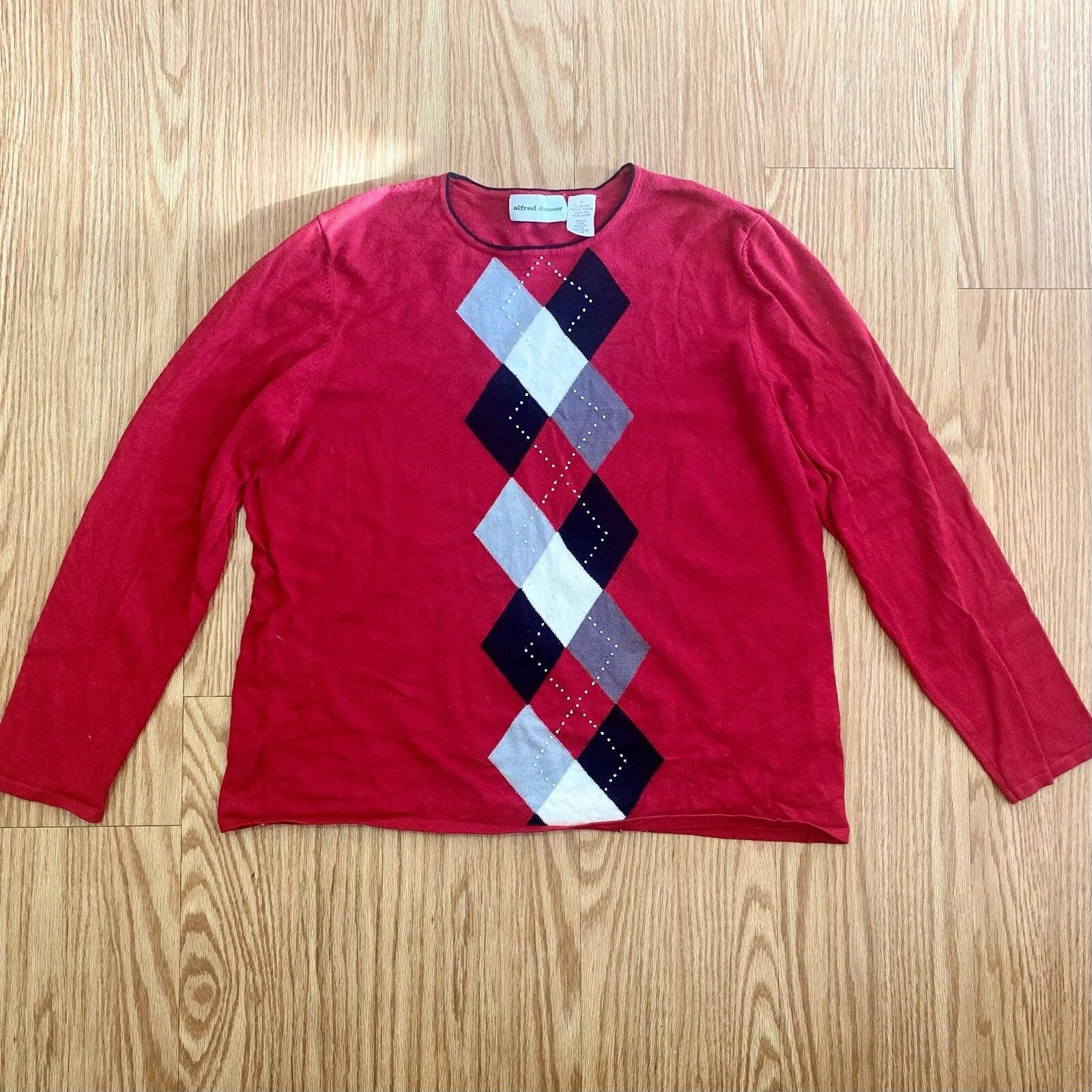 Other Alfred Dunner Red Diamond Beaded Blouse Top Womens Large Size L / US 10 / IT 46 - 12 Thumbnail