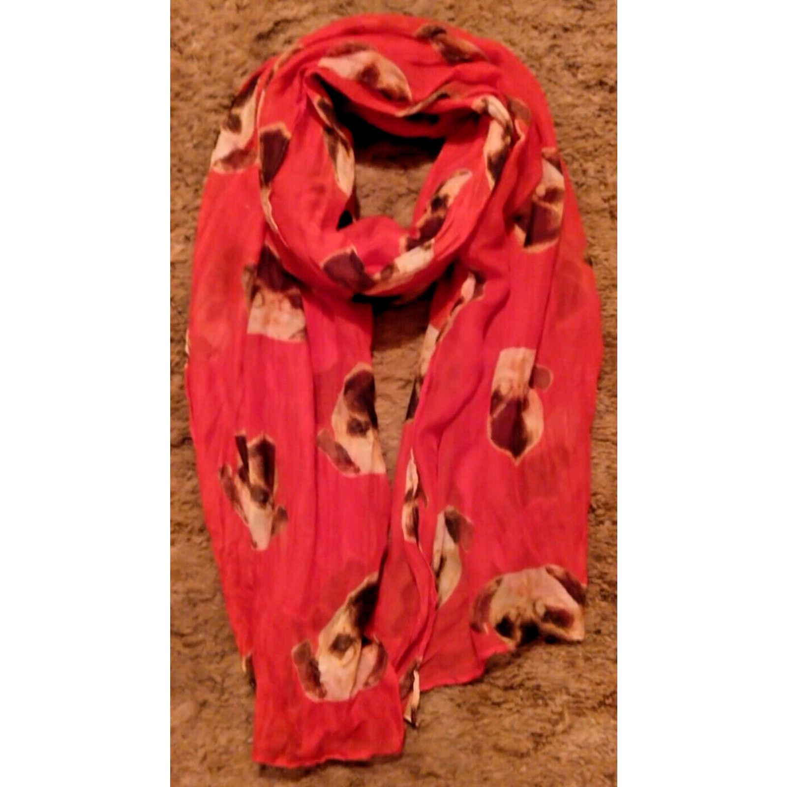The Unbranded Brand Joy Susan Lightweight Viscose Wrap Scarf Red w/Pug 70" x 30" Size ONE SIZE - 1 Thumbnail