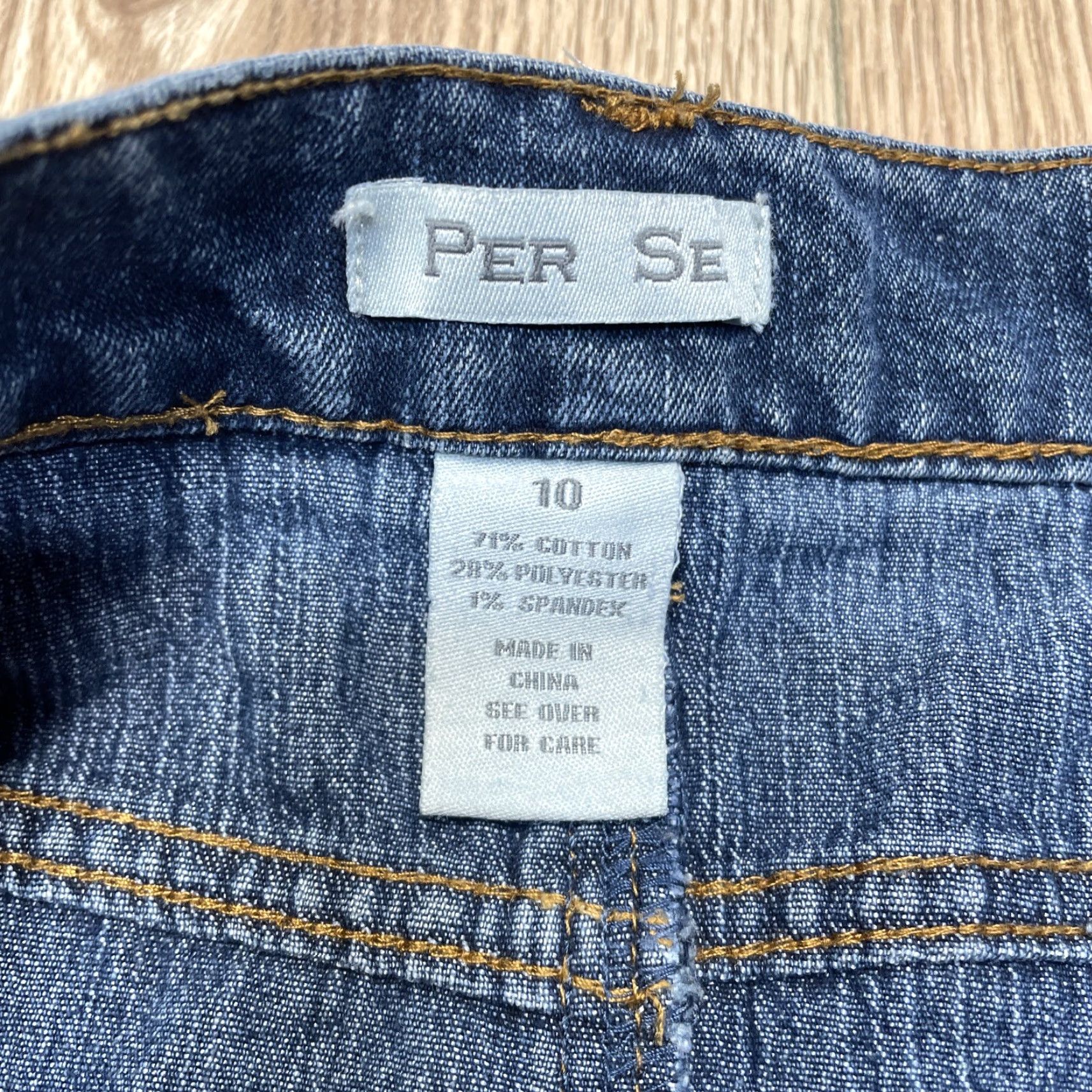 Denime VINTAGE Per Se A-Line Denim Skirt Women's Size 10 Blue Above Knee Stretch Casual Size 32" / US 10 / IT 46 - 2 Thumbnail