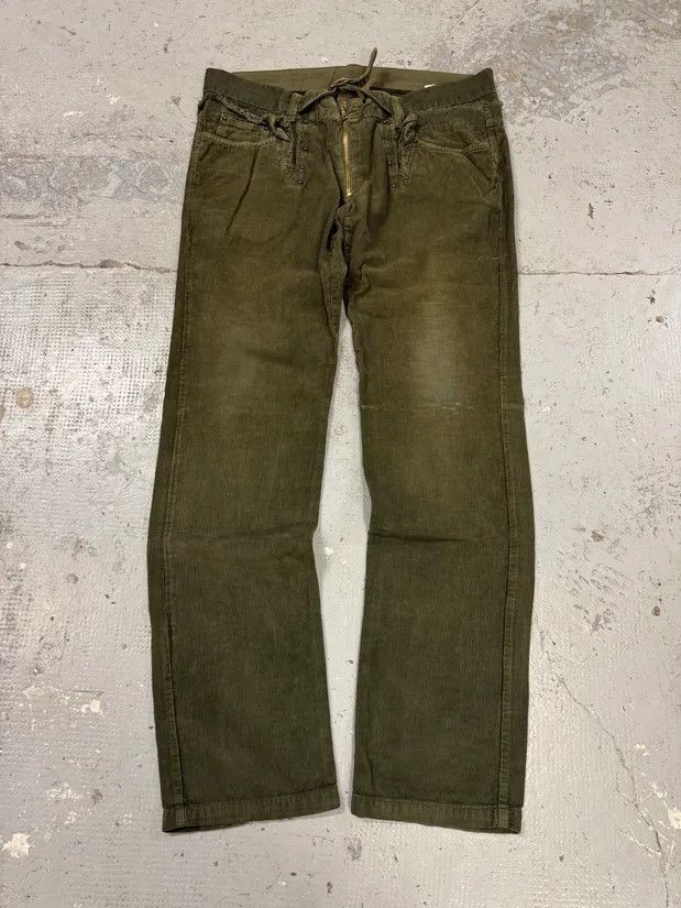 AW2006 Dolce & Gabbana Khaki Velvet Distressed Zip Pants