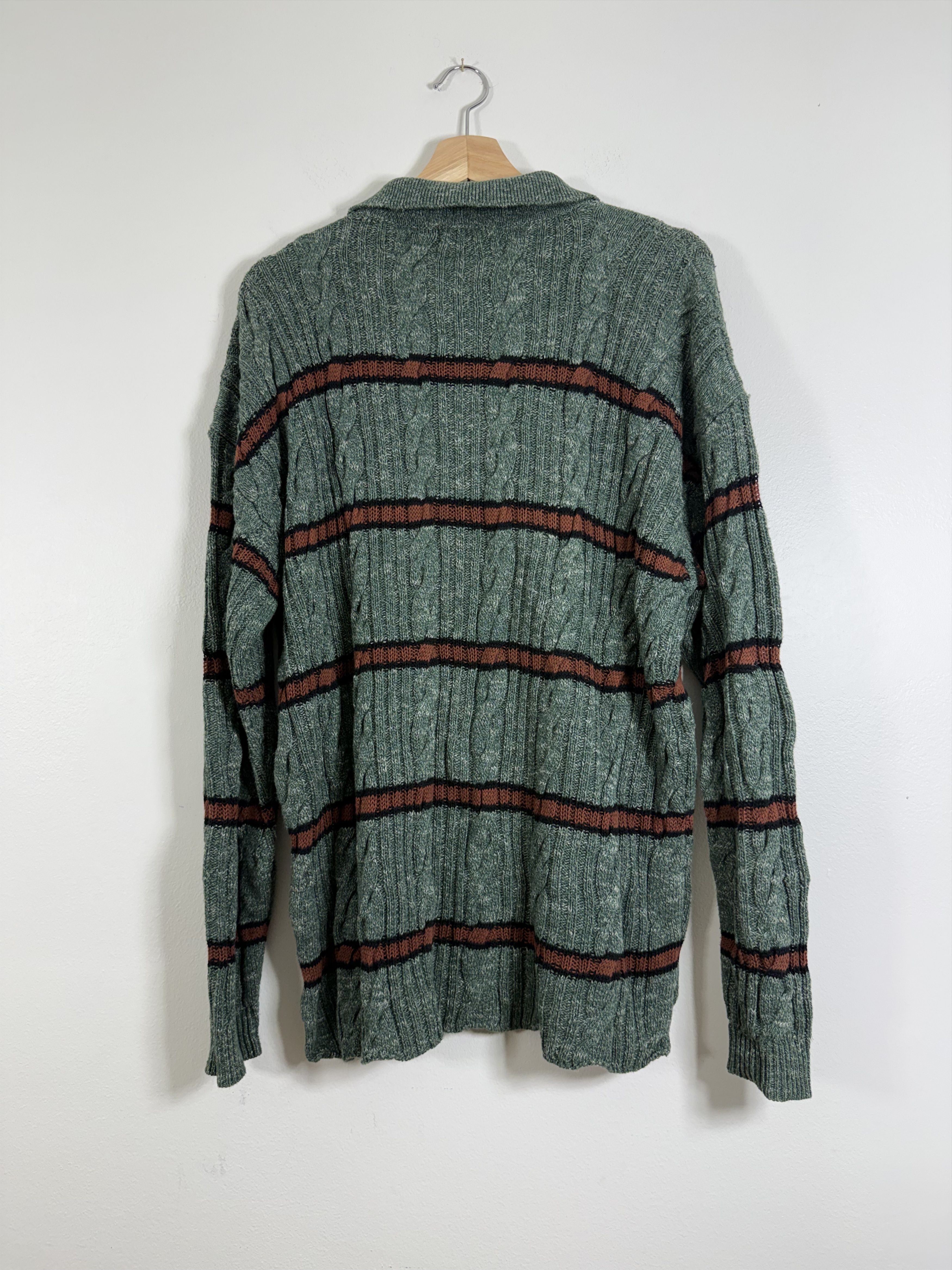Phipps Green Wool Striped Cable Knit Polo Sweater Size US M / EU 48-50 / 2 - 3 Thumbnail