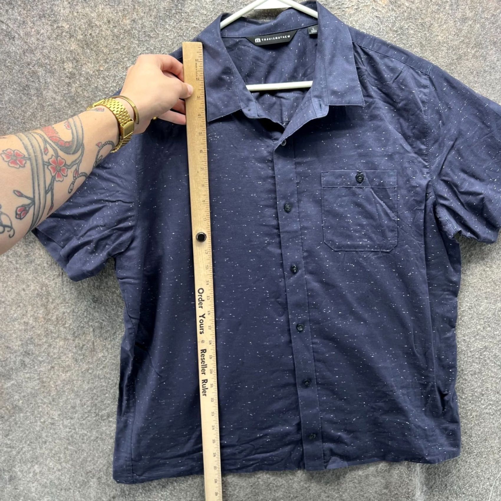 TravisMathew Travis Mathew Shirt Mens Large Blue Short Sleeve Slub Button Front Casual Woven Size US L / EU 52-54 / 3 - 7 Thumbnail