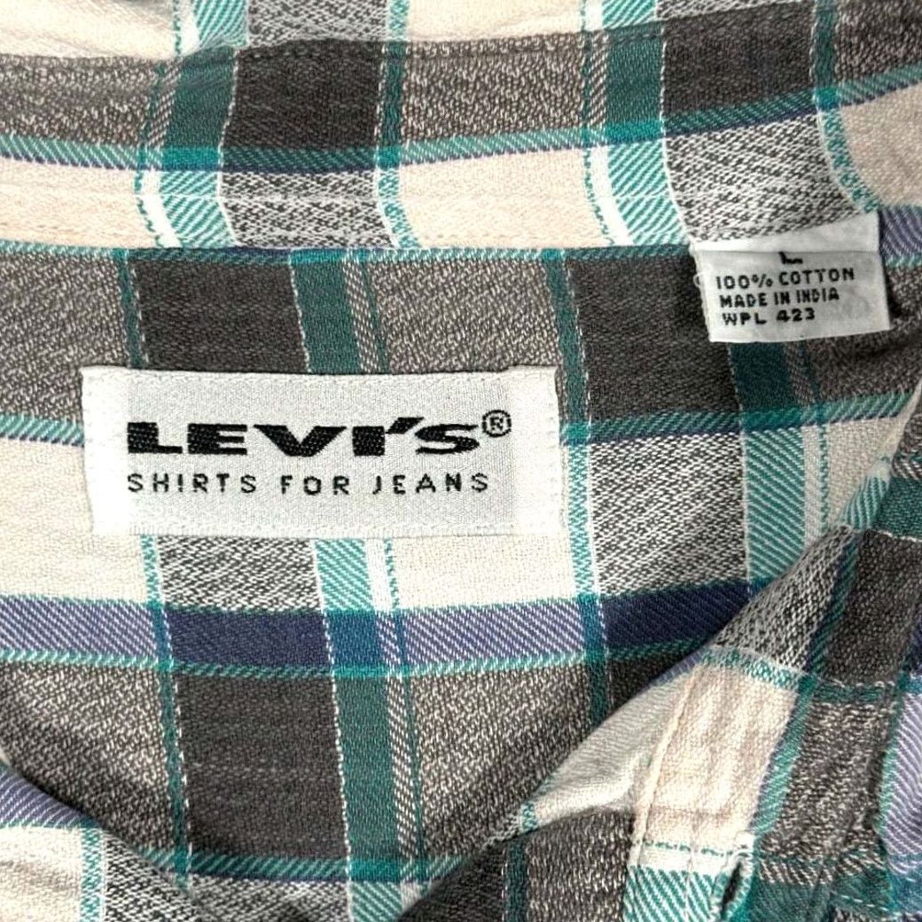 Levi's VINTAGE Levi's Shirt Adult LARGE Gray Green Blue Plaid Grunge Button-Down 90s Mens Size US L / EU 52-54 / 3 - 4 Thumbnail