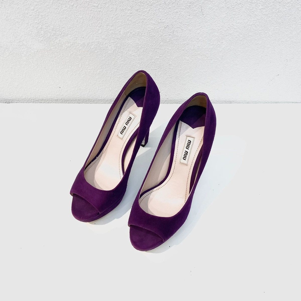 Miu Miu Miu Miu purple suede peep-toe platform pumps Size US 6.5 / IT 36.5 - 1 Thumbnail