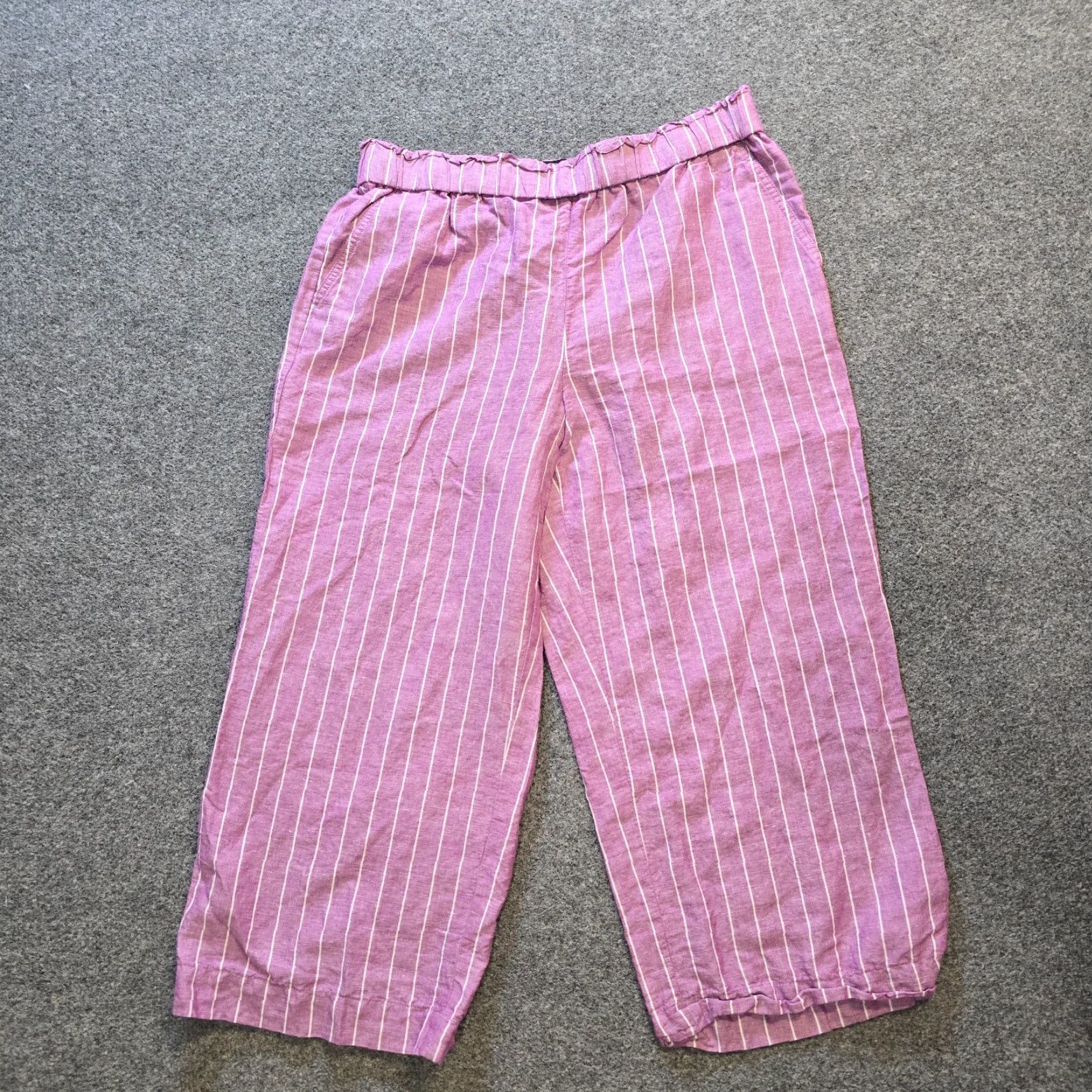 Talbots Talbots Pants Womens Large Purple Striped Wide-Leg Linen Blend Pockets Cropped Casual Size 36" / US 14 / IT 50 - 2 Thumbnail