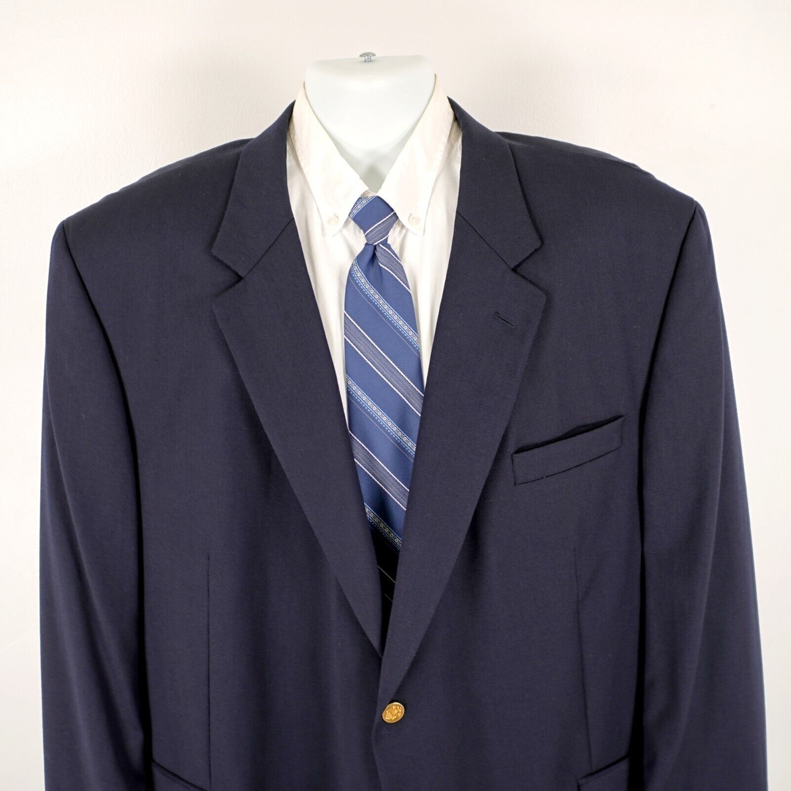 Joseph & Feiss Jospeh & Feiss International Worsted Wool Blue 2 Gold Button Size 52R - 1 Thumbnail
