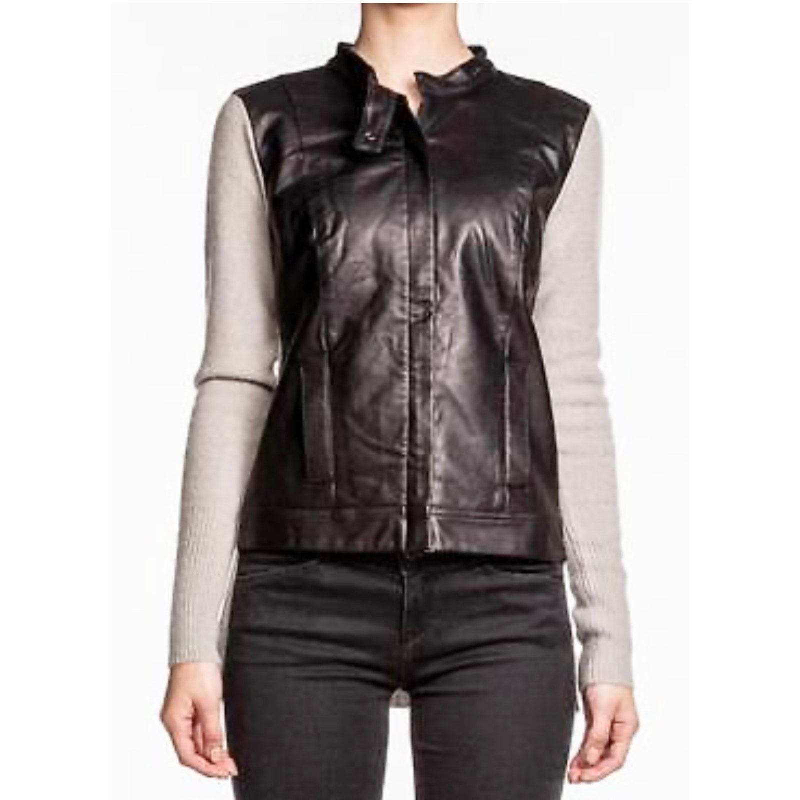 Robert Rodriguez Robert Rodriguez Black Leather Beige Knit Motorcycle Jacket Size S / US 4 / IT 40 - 1 Thumbnail