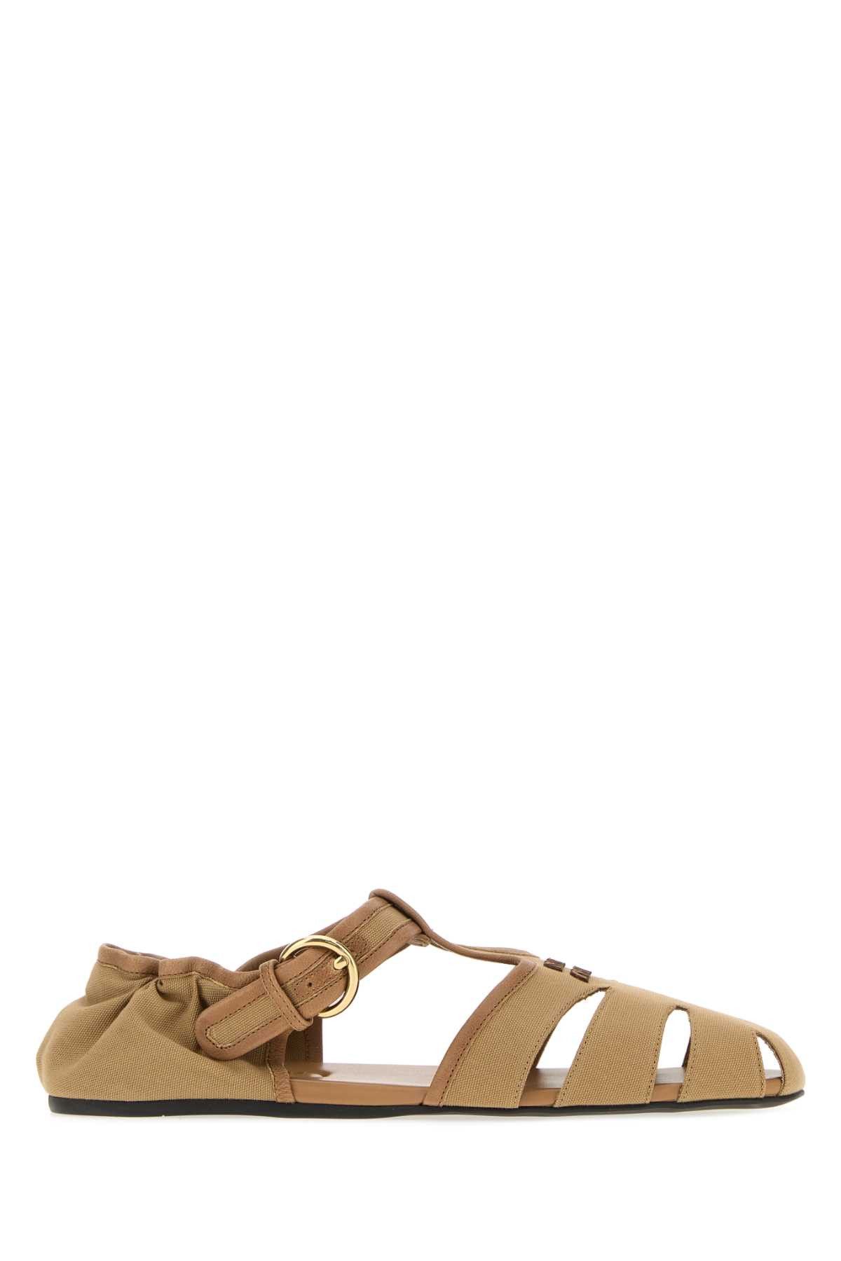 Miu Miu Camel Canvas Ruches Sandals Size US 6 / IT 36 - 1 Thumbnail
