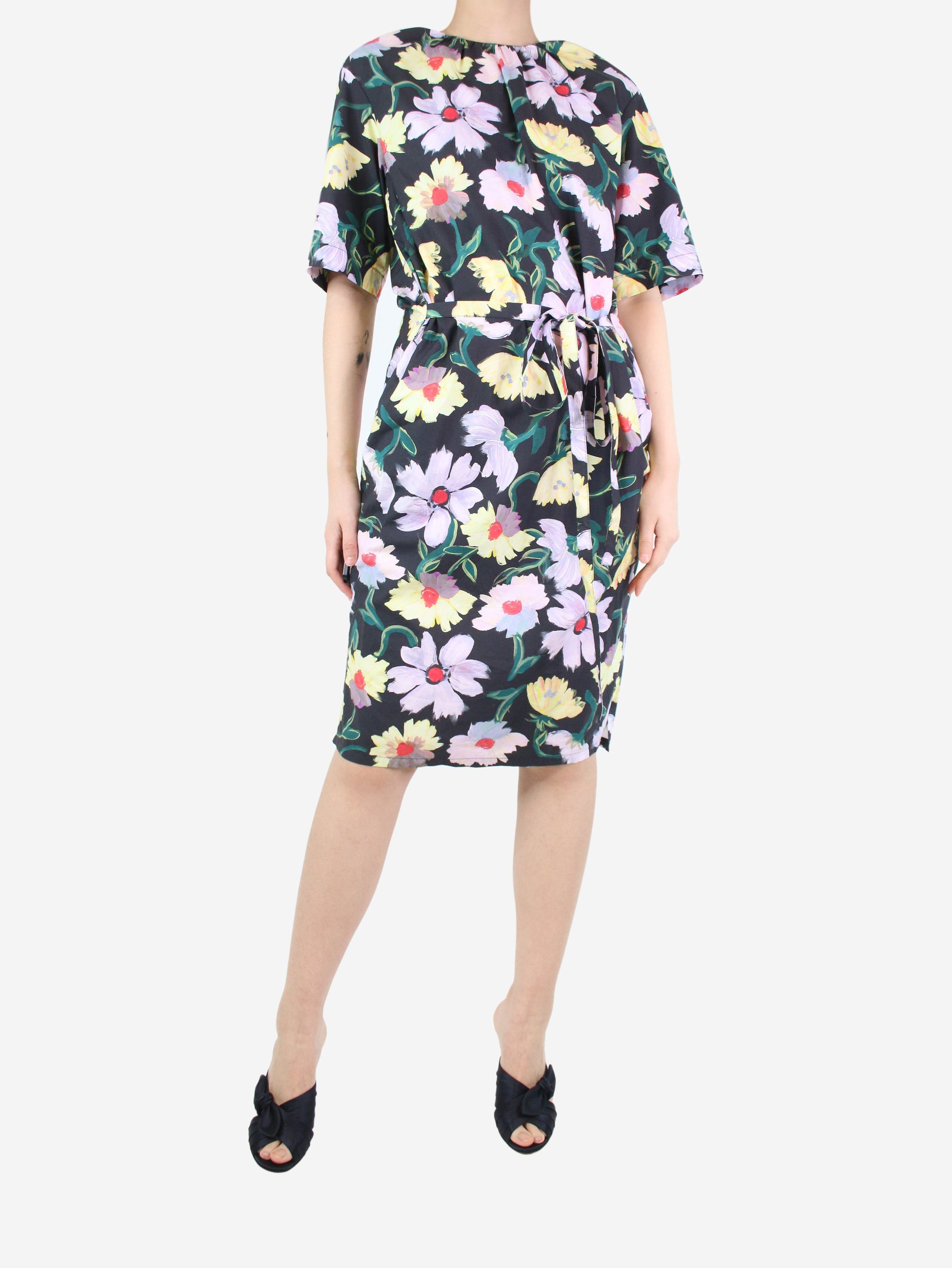 image of Marni Black Floral Printed Dress - Size Uk 6, Women's