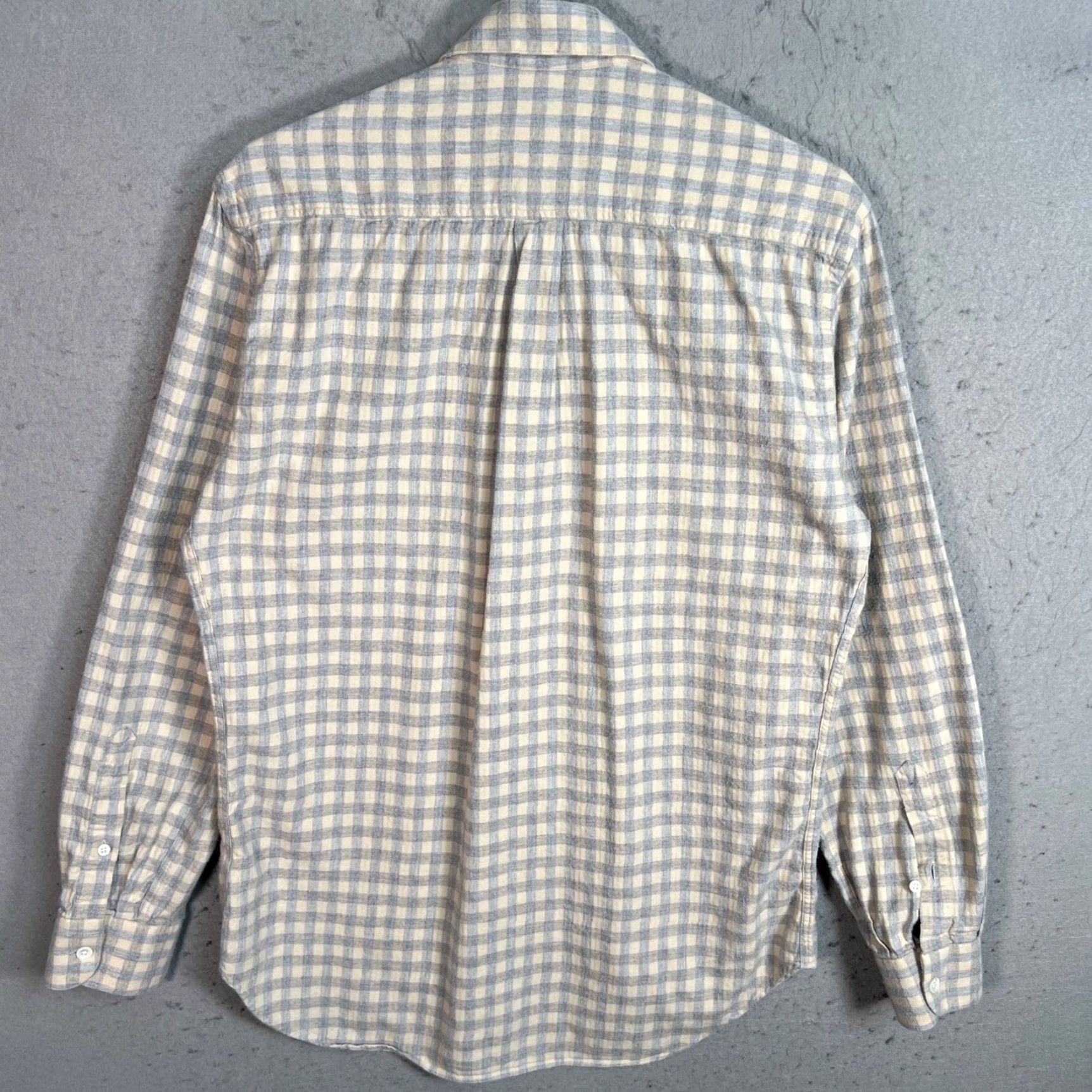 Billy Reid Billy Reid Mens Small Beige Gingham Button-Up Shirt Long-Sleeve Made In Italy Size US S / EU 44-46 / 1 - 2 Thumbnail