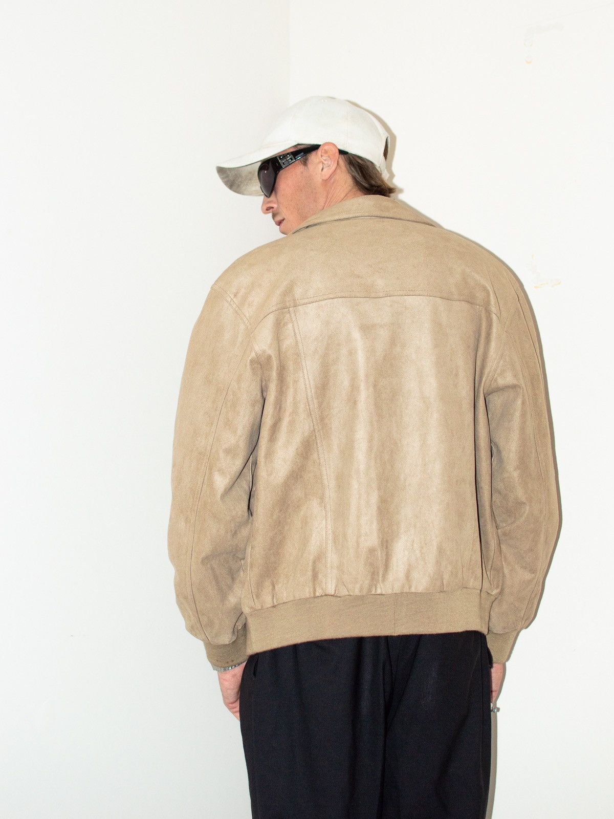 Designer × Vintage 90s Vintage beige brown faux Leather Bomber Jacket Size US M / EU 48-50 / 2 - 2 Thumbnail