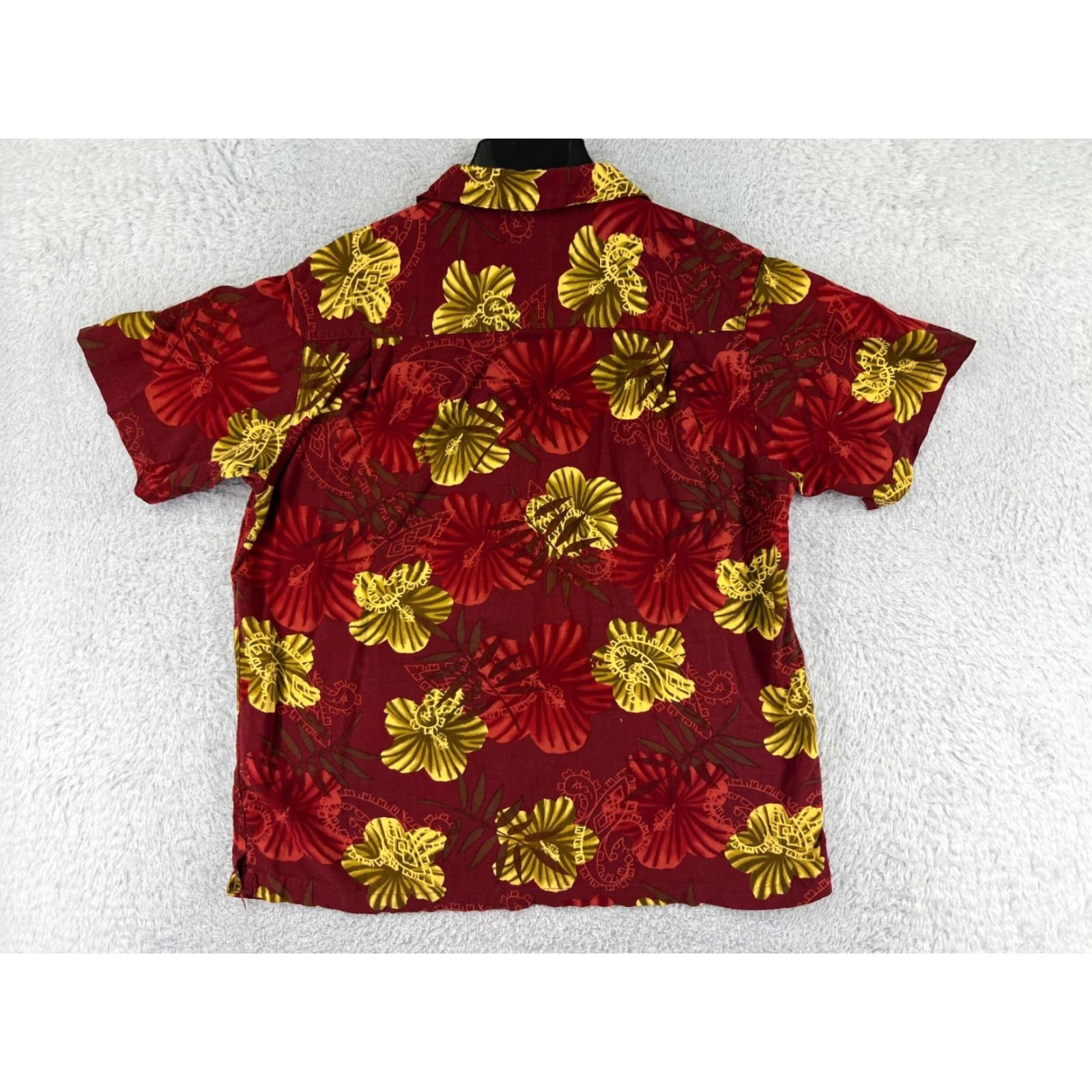 Haggar Haggar Mens Red Floral Hawaiian Hibiscus Tribal Print 100% Rayon Shirt Large Button-Up Casual Resort Luau Aloha 90s Womens? Size US L / EU 52-54 / 3 - 2 Thumbnail