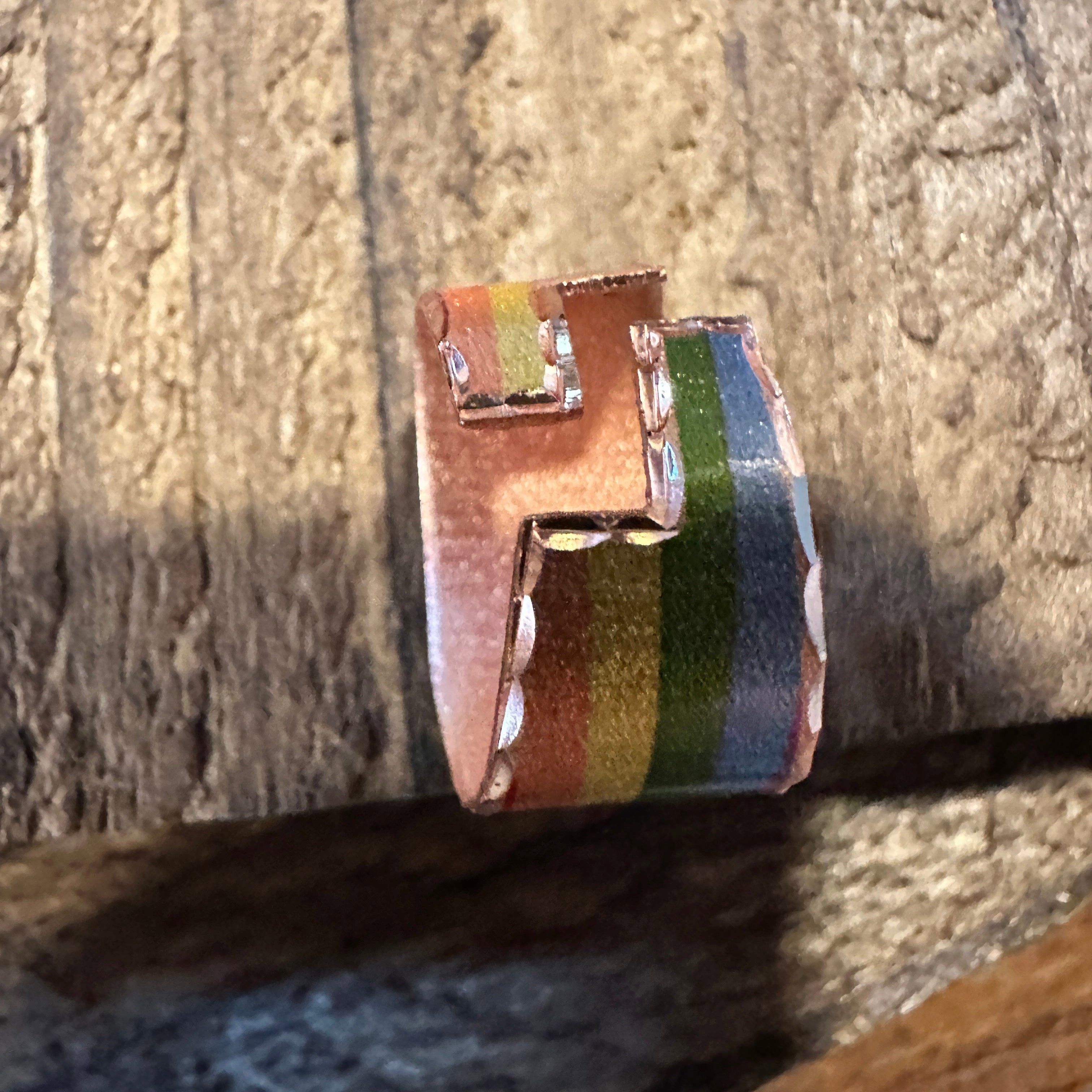 Other Handmade Boho Copper Wide Cuff Ring, Diamond Cut Rainbow Pri Size ONE SIZE - 5 Thumbnail