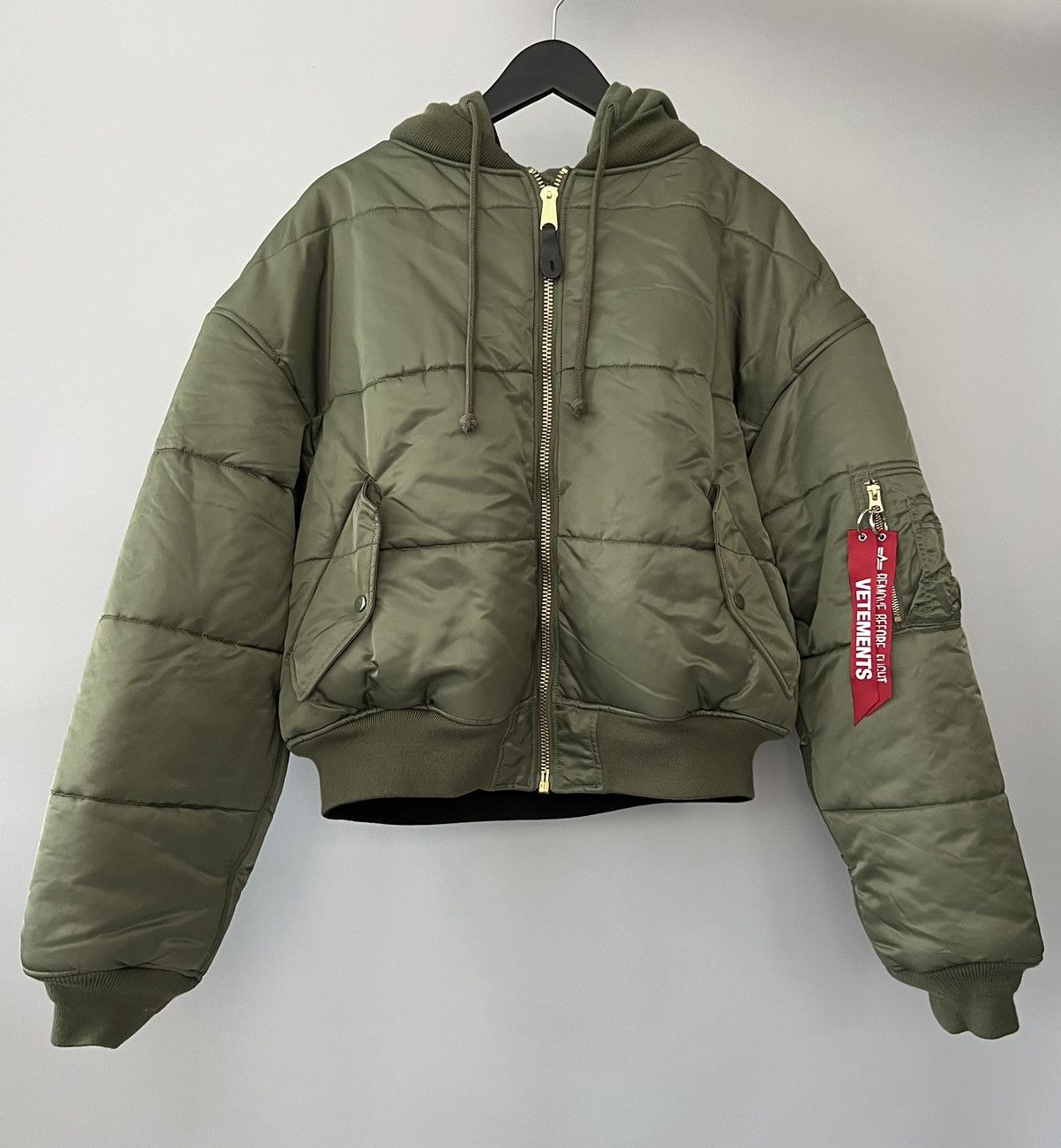 Image of Vetements 2017 Reversible Flag Ma1 Bomber Jacket in Green/Black, Men's (Size Large)