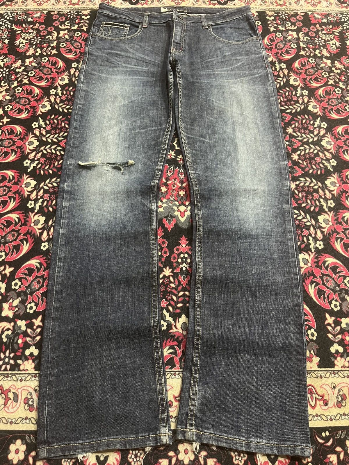 Vintage Japanese Brand Alien Lucifer Dark Blue Whisker Jeans