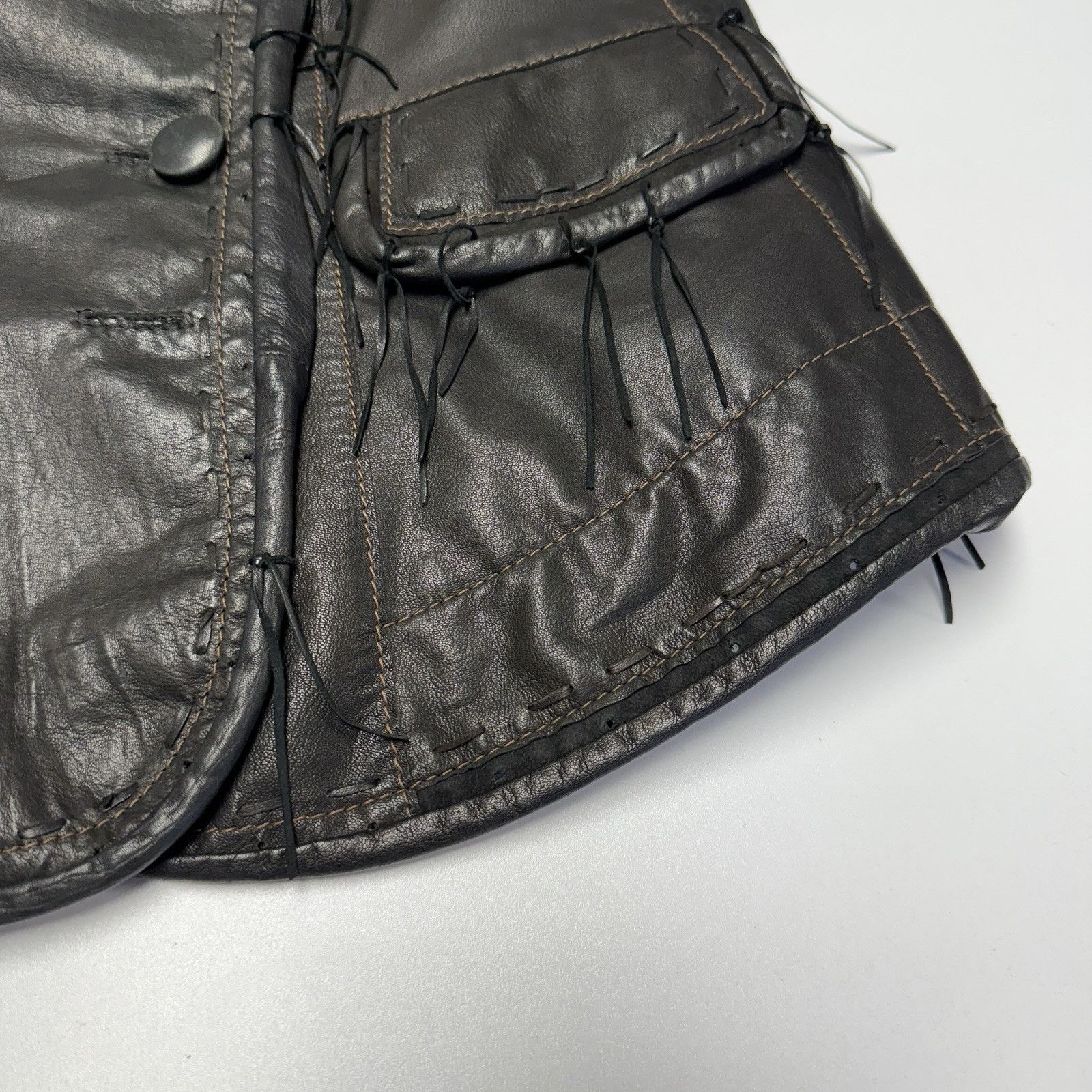 Vintage Burns 1876 Womens Leather Jacket Black Fringe Western Biker Size M / US 6-8 / IT 42-44 - 5 Thumbnail