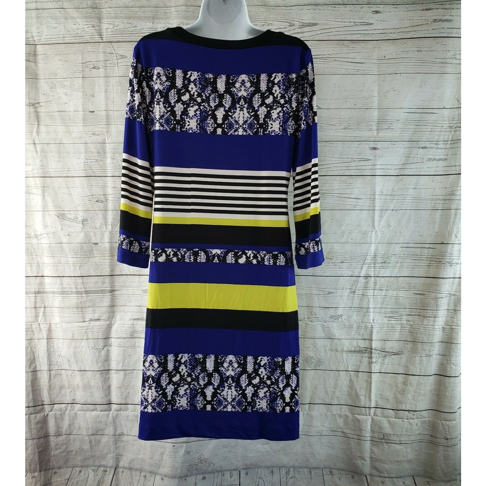 Calvin Klein Calvin Klein Womens Dress Striped Blue Yellow Scoop Neck 3/4 Sleeve Size M Knee Length Womens Size M / US 6-8 / IT 42-44 - 4 Thumbnail