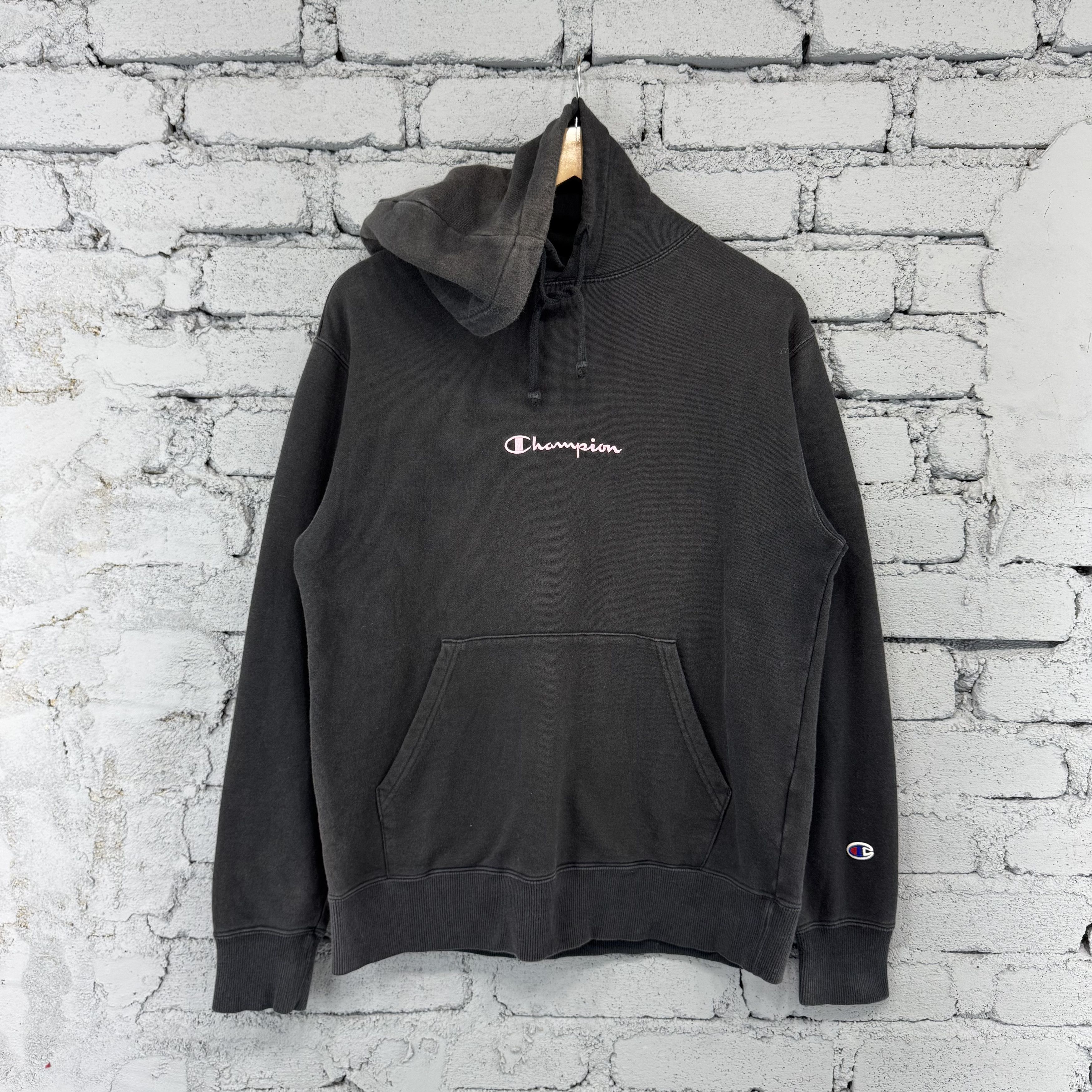 Sun Faded Champion Hoodie Sweatshirt Centre Logo Streetwear