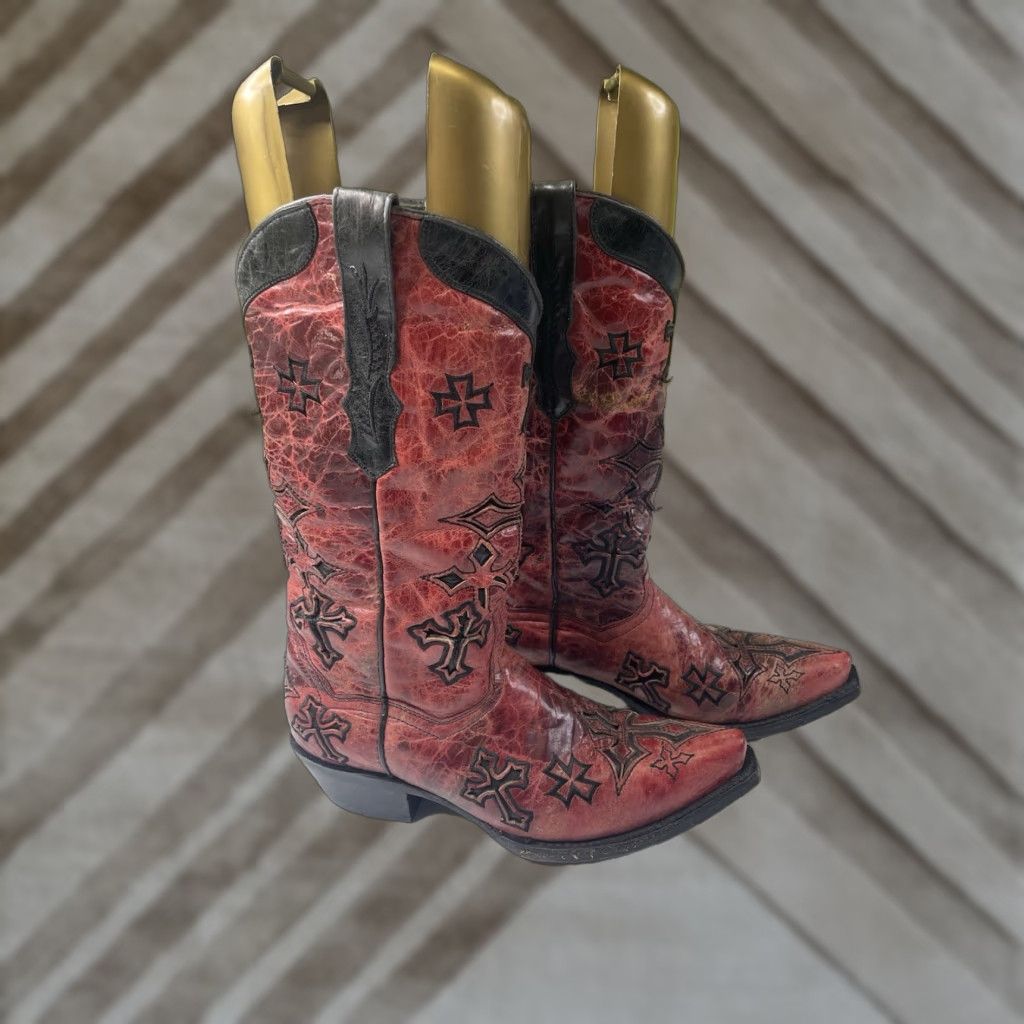 Vintage COWBOY PRO WOMENS BOOTS Western Women Sz 10 Red Leather Pointed Toe Cowgirl Y2K Girl Cowboy Pro Brand Shoes Size US 10 / IT 40 - 1 Thumbnail