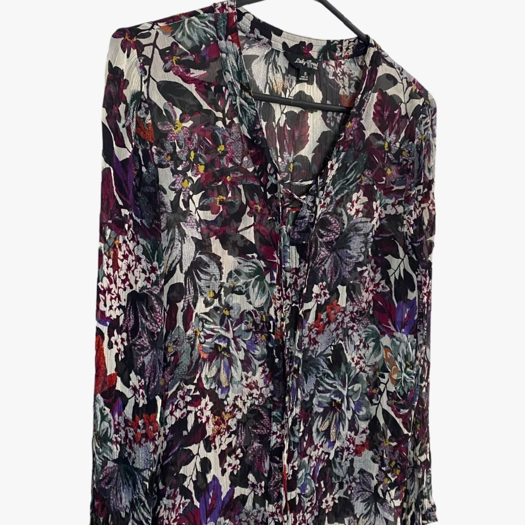 Lucky Brand Lucky Brand Blouse Women S Purple Floral Boho Peasant Tie-Up Sheer Rayon 100% Women Size S / US 4 / IT 40 - 4 Thumbnail