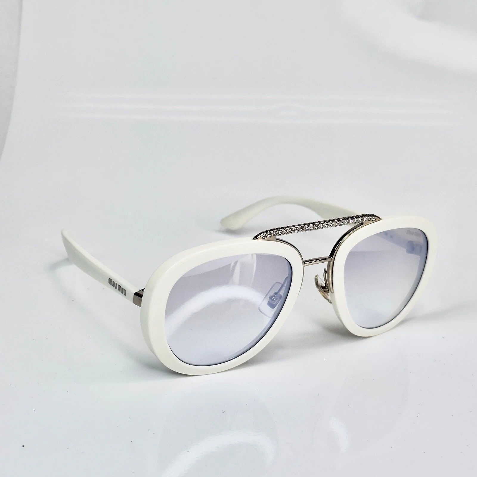 Miu Miu MIU MIU MU05VS COLLECTION 05V White Silver Aviator Sunglass Size ONE SIZE - 5 Thumbnail