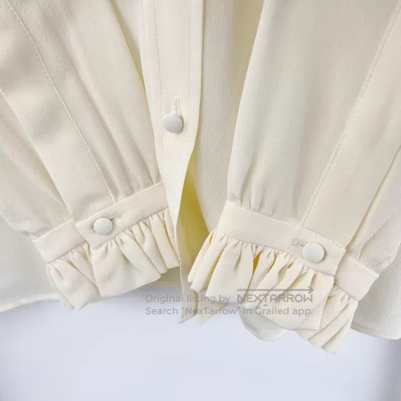 Saint Laurent Paris Saint Laurent Paris Beige Long Sleeve Shirt with Lace Trim Size XXS / US 00 / IT 34 - 7 Thumbnail