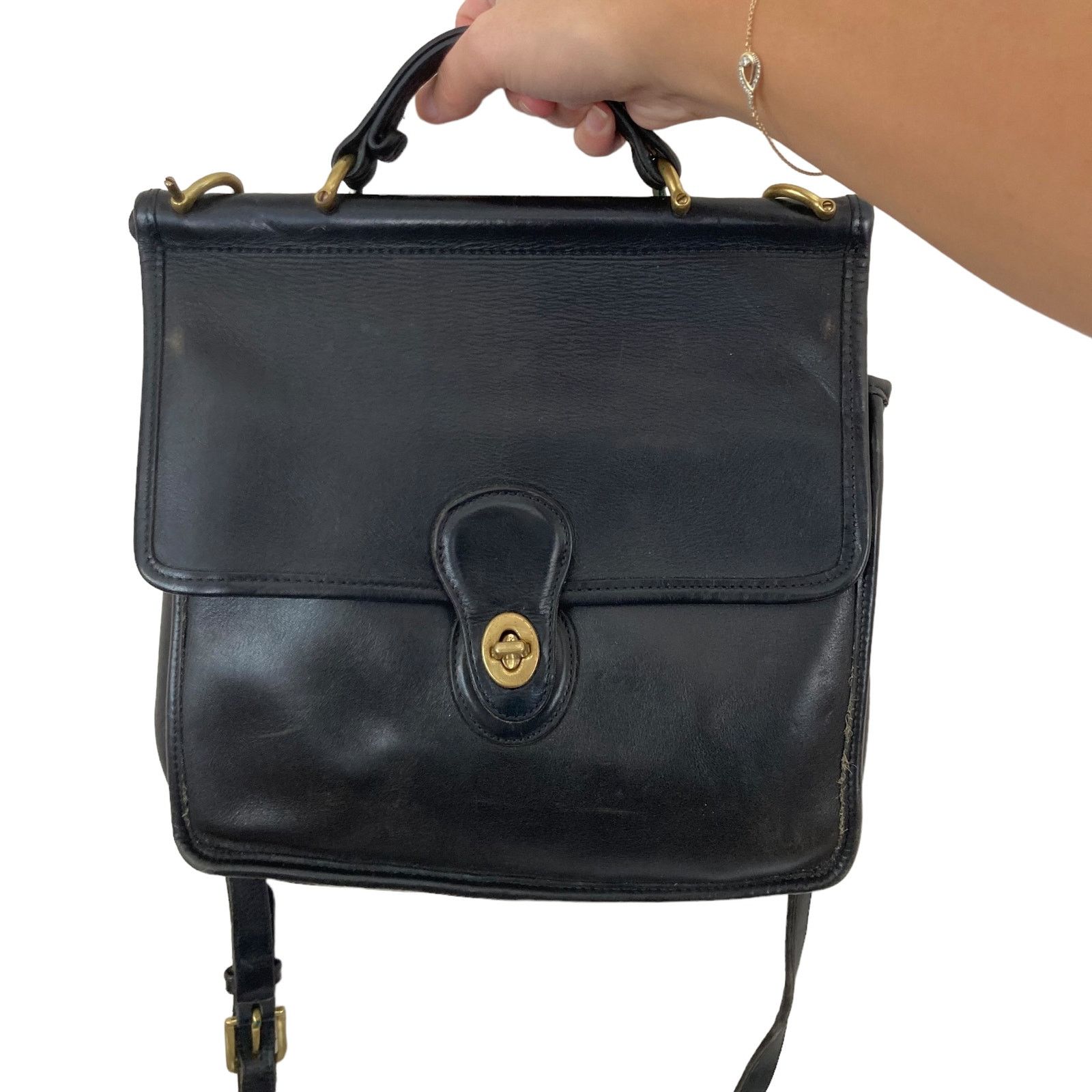 image of Vintage Coach Willis Black Leather Crossbody Bag 9927, Women's