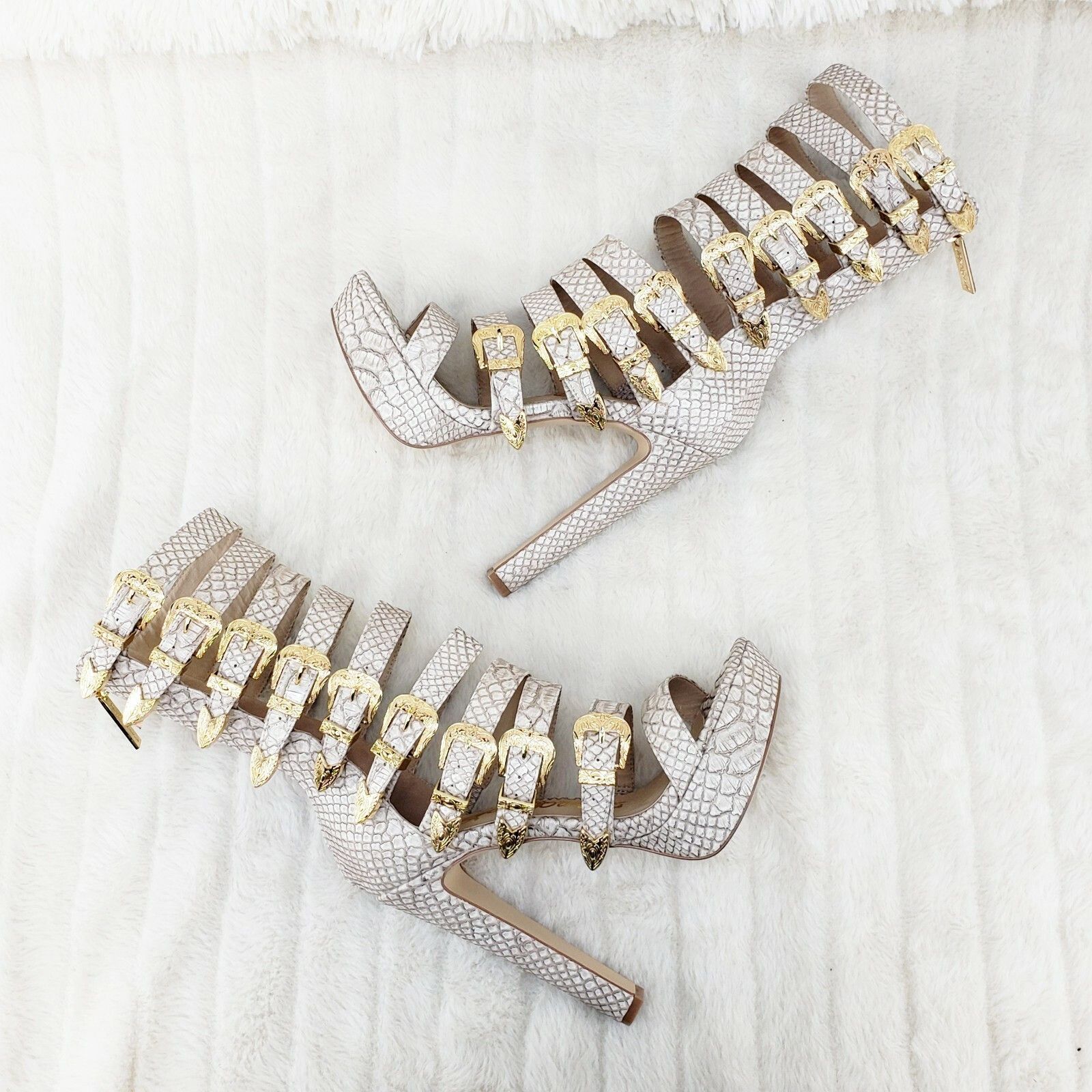 Other Nelly Bernal Draco Multi Strap High Heel Shoes Strappy Ankle Size US 9 / IT 39 - 3 Thumbnail