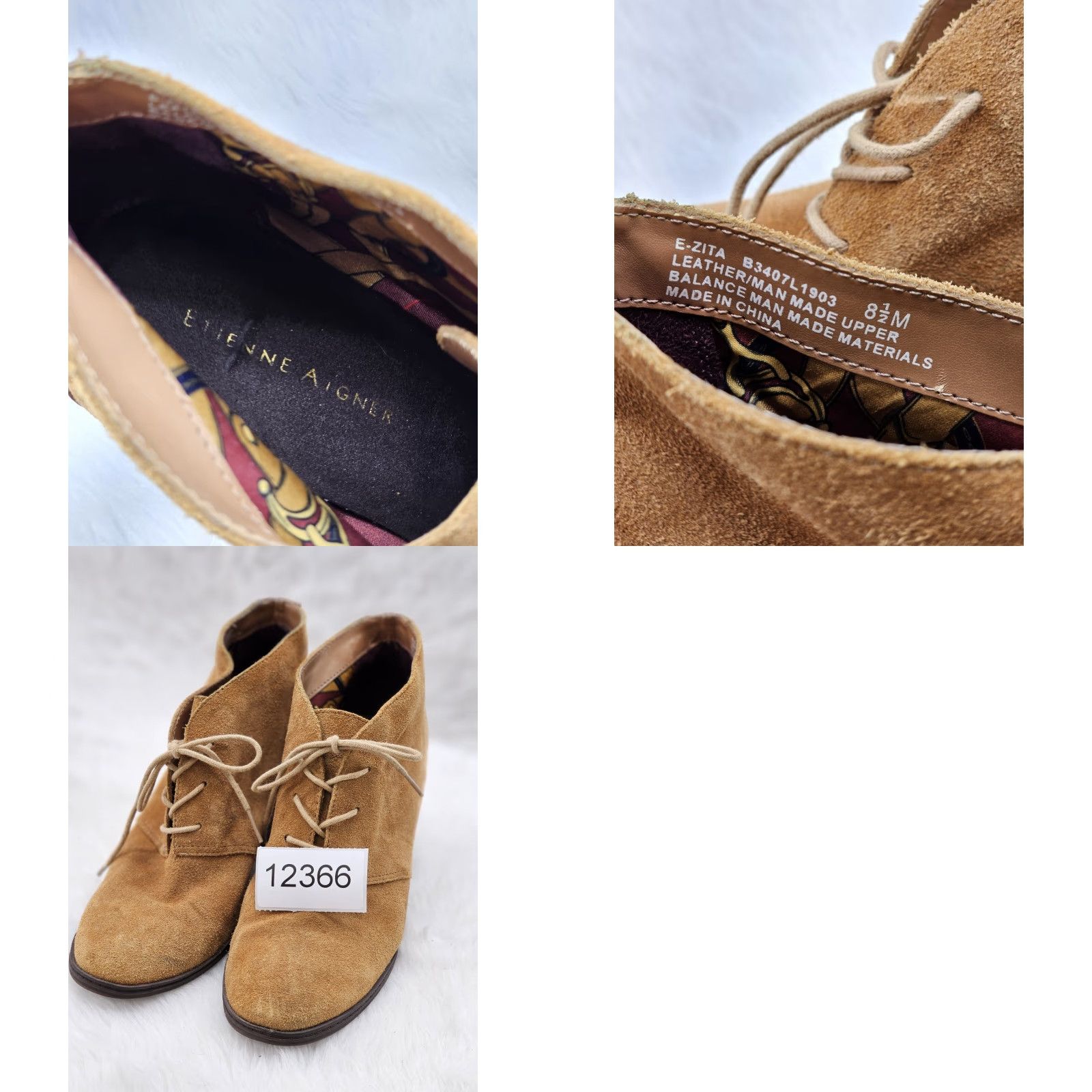 Etienne Aigner Etienne Aigner Camelot E-Zita Ankle Bootie Women 8 1/2 M Leather Lace Up Wedge Size US 9 / IT 39 - 10 Thumbnail