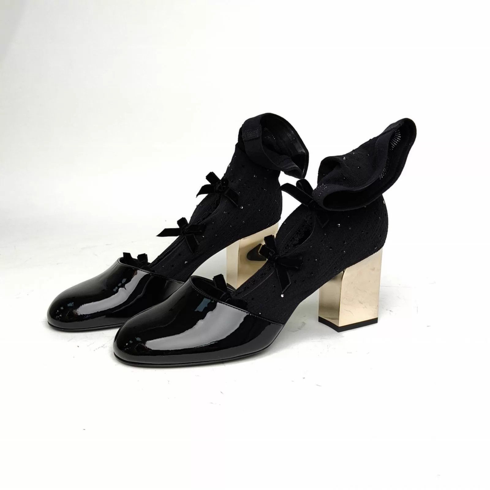 Chanel Chanel 25K Bow Patent Leather Sock Heels EUR 38 Size US 7.5 / IT 37.5 - 1 Thumbnail