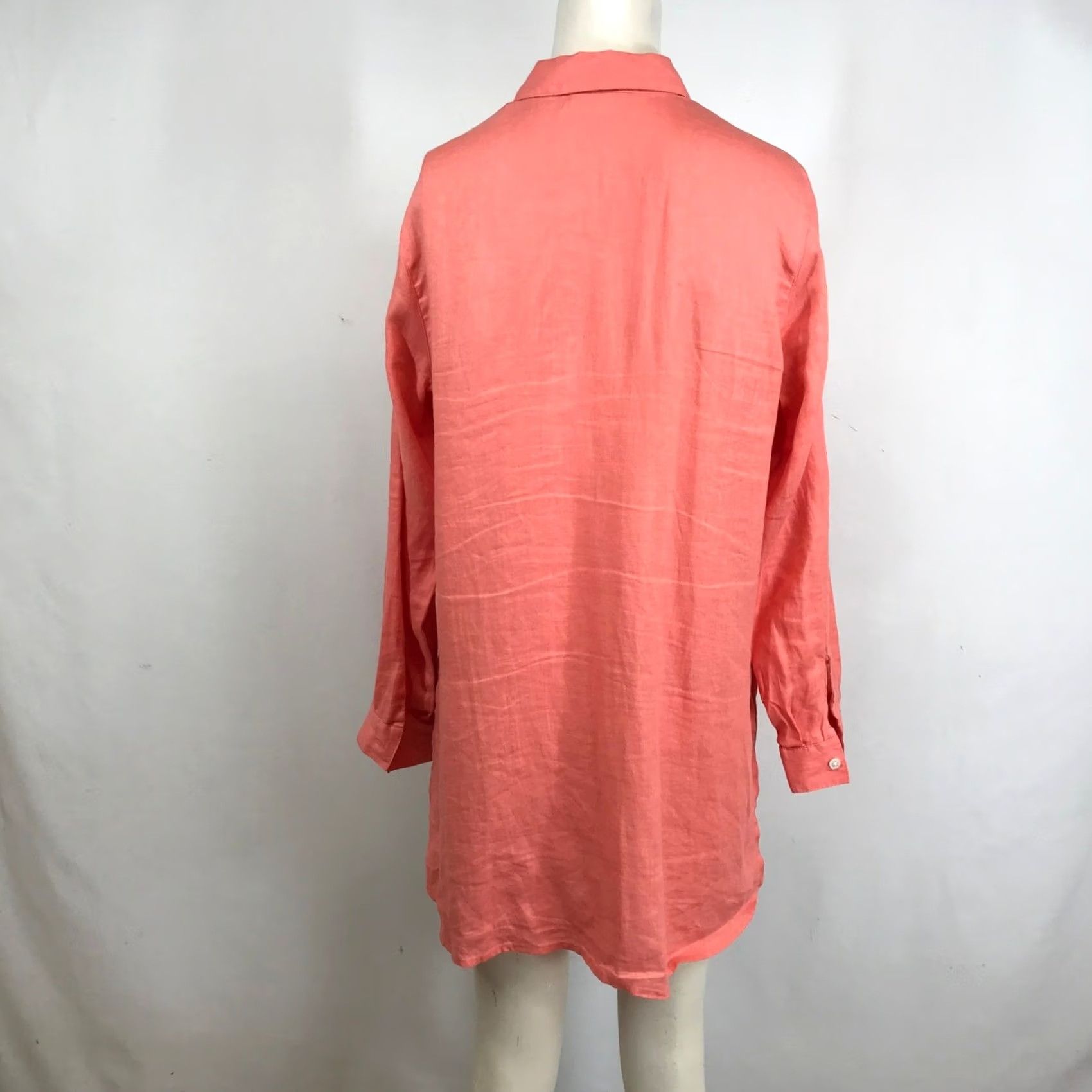 J. Jill J. Jill Love Linen Tunic Shirt Womens PM Coral Pink Button-Down, 100% Linen, Long Sleeve, Relaxed Casual Wear Size M / US 6-8 / IT 42-44 - 5 Thumbnail