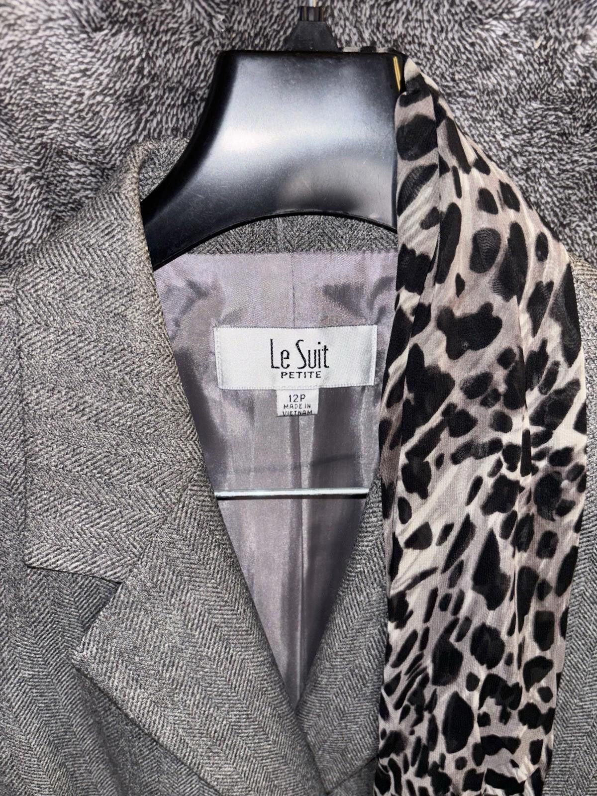 Subtle Le Nguyen Vintage Le Suit Petite Blazer W 12P Gray Herringbone Leopard Size XL / US 12-14 / IT 48-50 - 3 Thumbnail