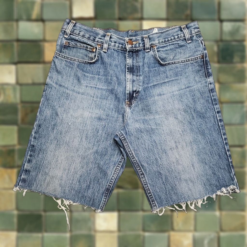 Denime Cutoff Shorts Men 34x8 Blue Denim Faded Grunge 100% Cotton Casual Bermuda Jorts Shirt (Blue) Mens 34in Waist Pocket Design 5-Pocket Denim Size US 34 / EU 50 - 1 Thumbnail