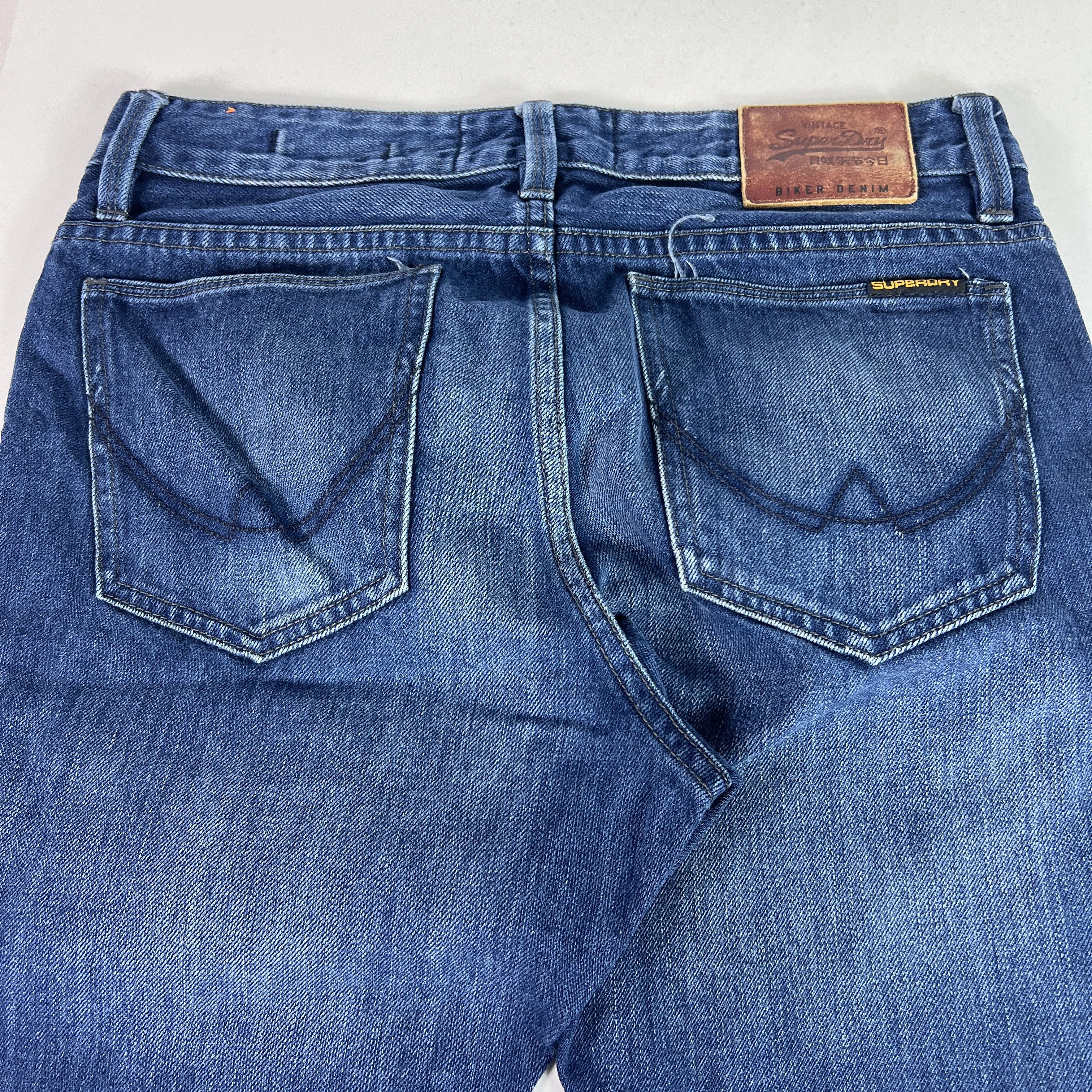 Superdry Super Dry Jean Loose Taper Biker Dark Blue Cotton Denim Size US 31 - 17 Thumbnail
