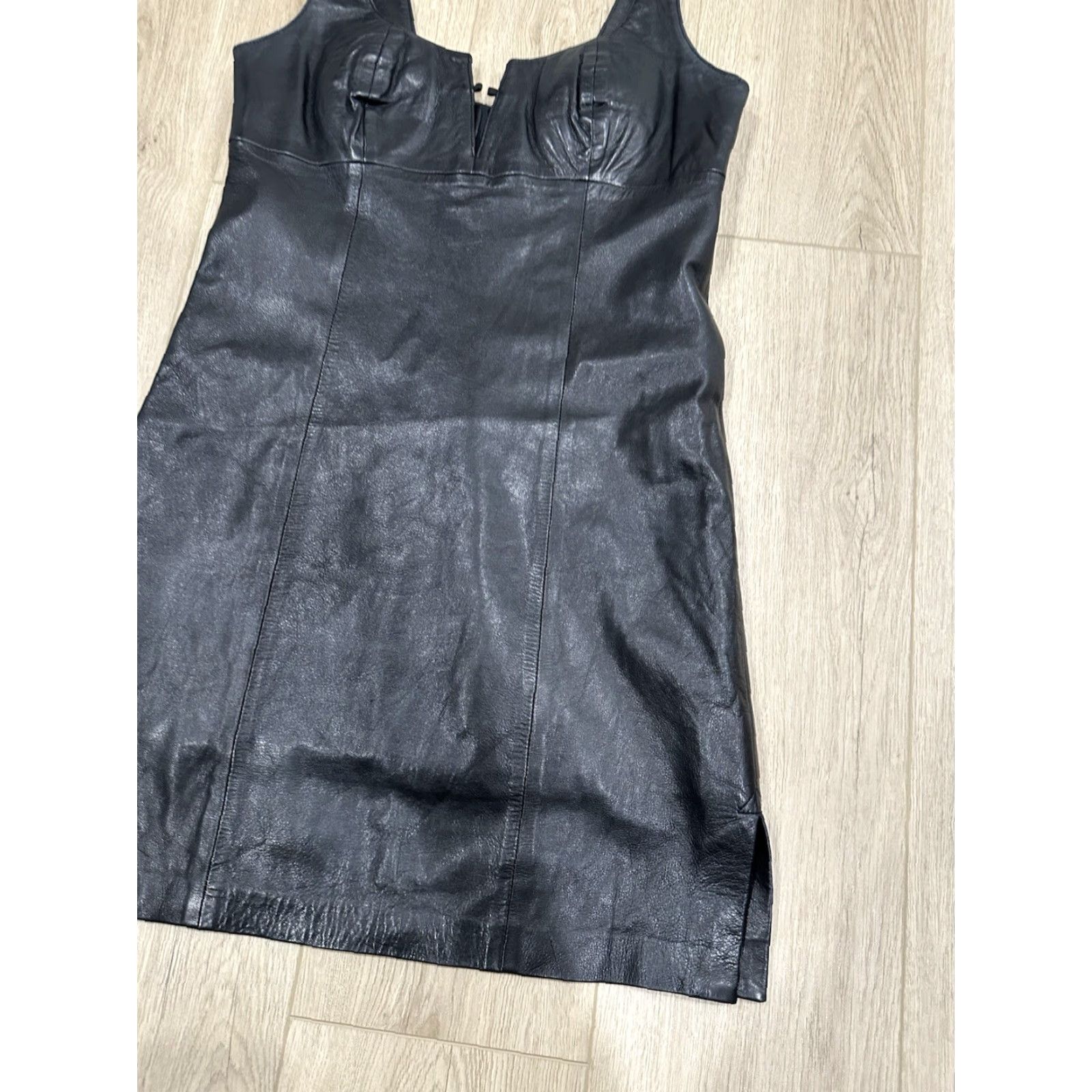 Vintage West Coast Leather Dress Sleeveless Black Size 8 Leather Knee Length Zip Women Vintage No Size M / US 6-8 / IT 42-44 - 2 Thumbnail