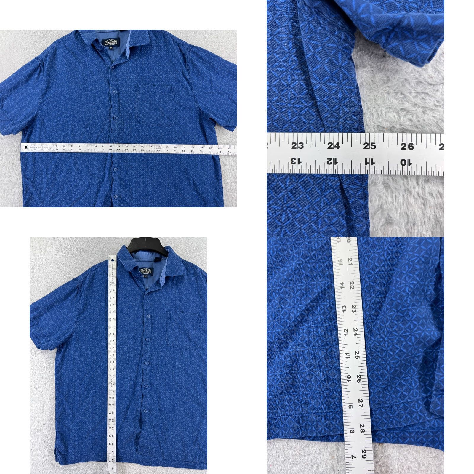 Nat Nast Nat Nast Shirt Mens XL Blue Silk Button-Up Short Sleeve Geometric Pattern Nat Nast Luxury Originals Size US XL / EU 56 / 4 - 8 Thumbnail