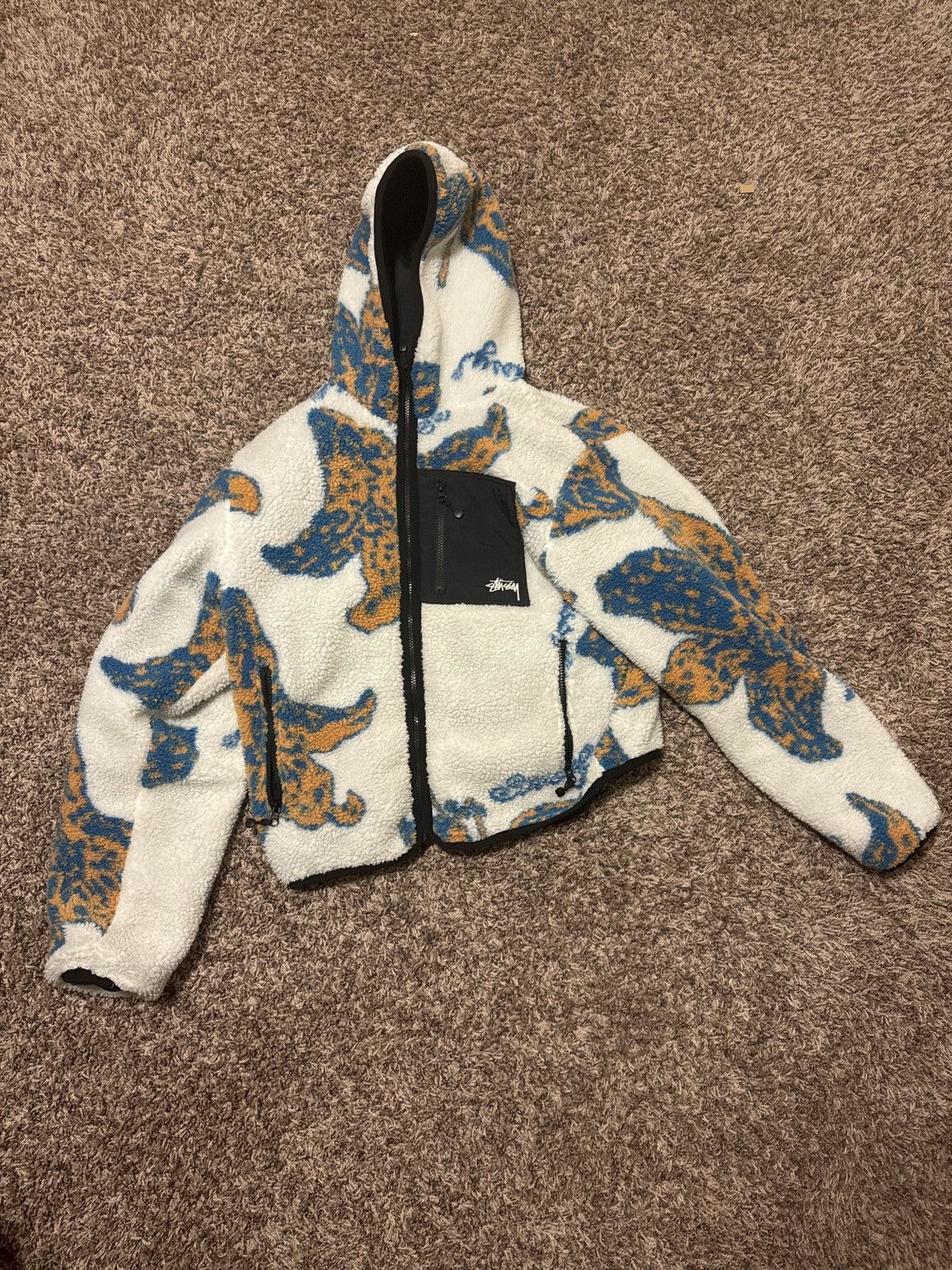 image of Stussy Paisley Sherpa Fleece in White, Men's (Size Medium)