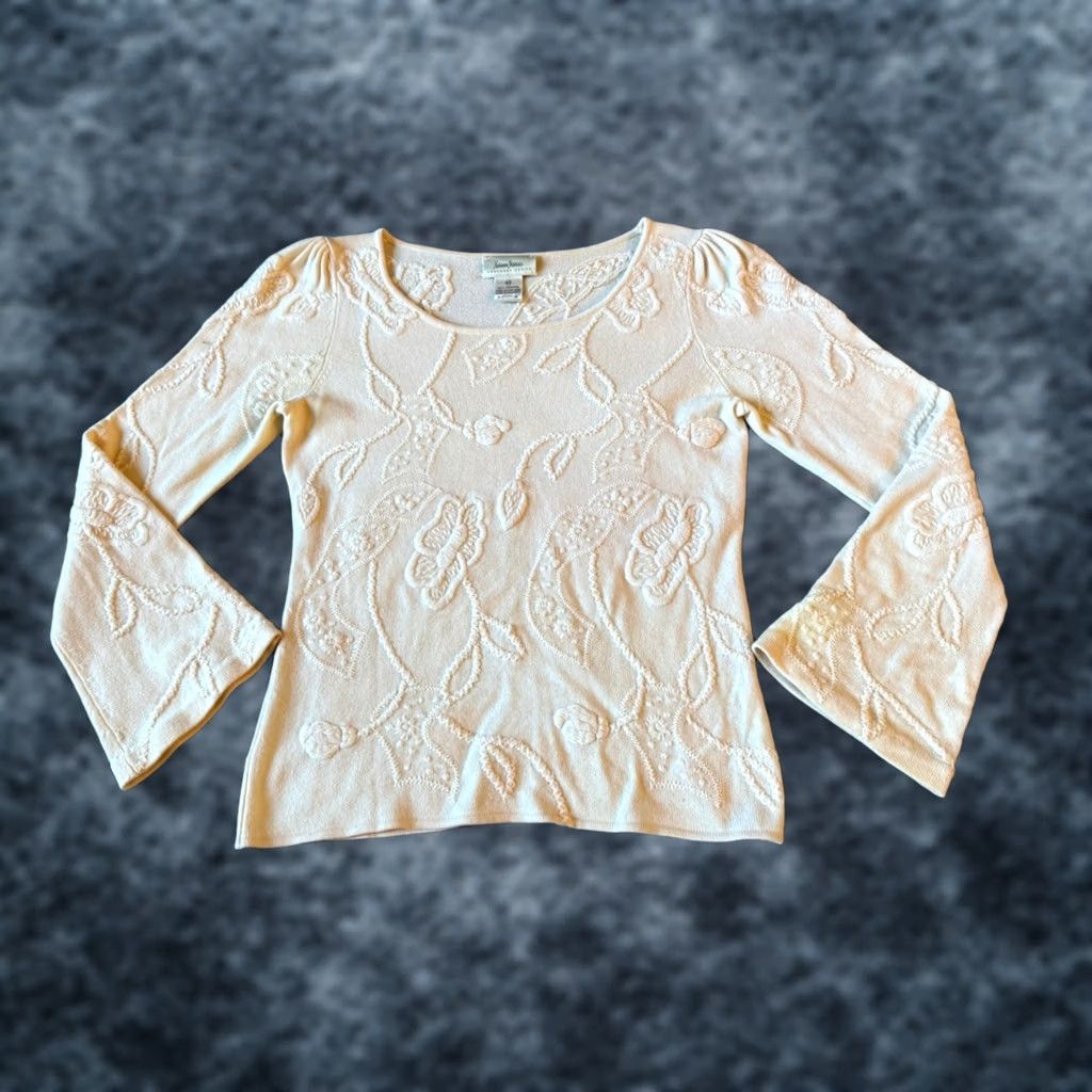 Neiman Marcus VINTAGE Neiman Marcus Beige Floral Embroidered Cashmere Sweater Womens Medium Size M / US 6-8 / IT 42-44 - 1 Thumbnail