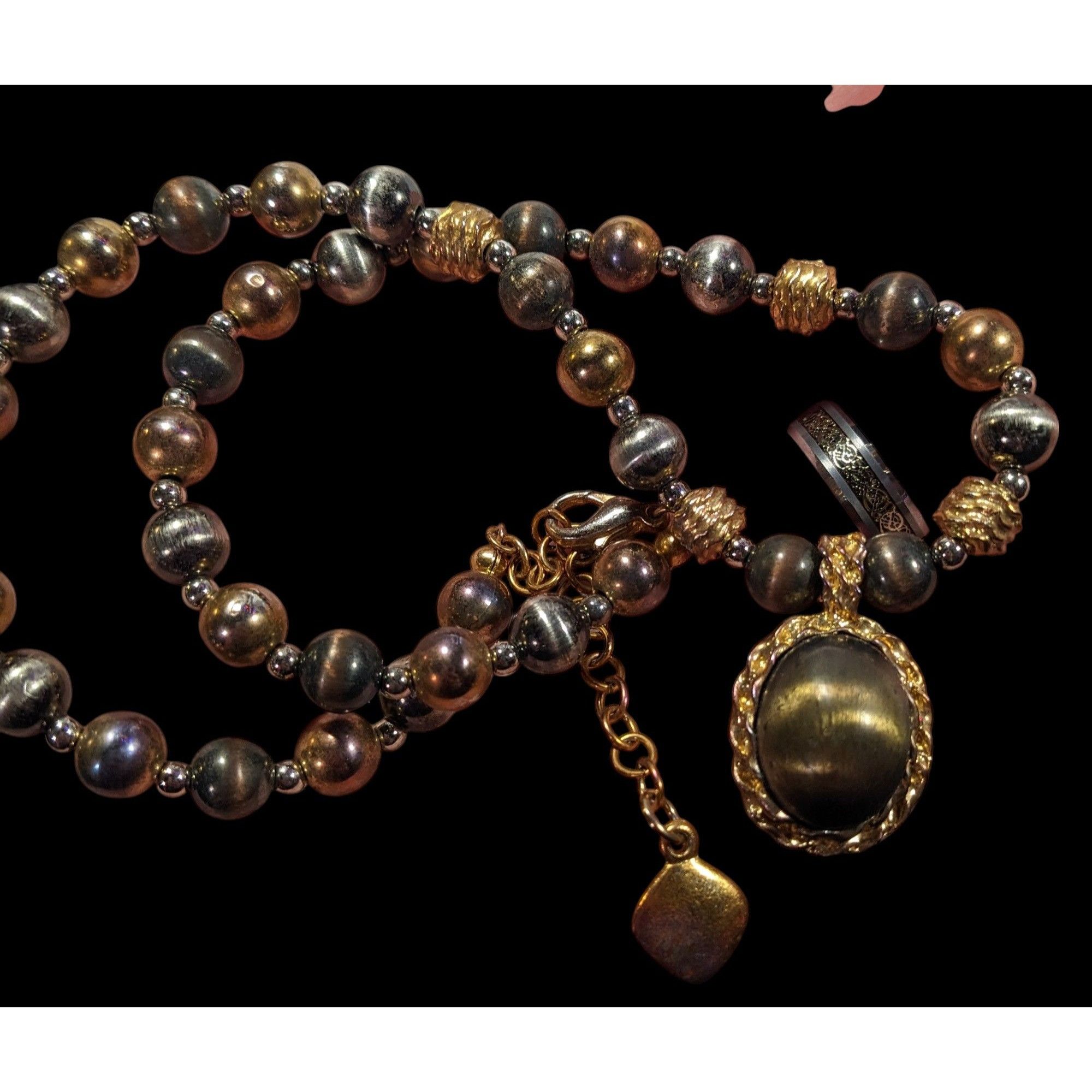 Other Vintage Gold And Silver Beaded Pendant Necklace Size ONE SIZE - 2 Thumbnail