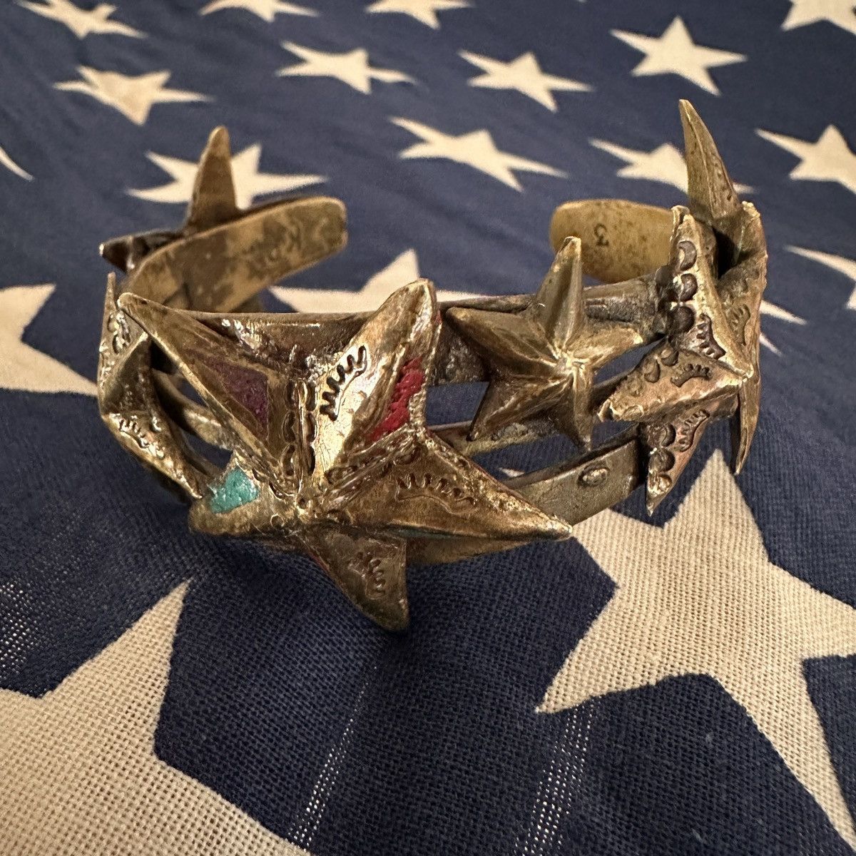 image of Kapital Star Bangle Brass Bracelet Wrist Jewelry Size 3, Men's