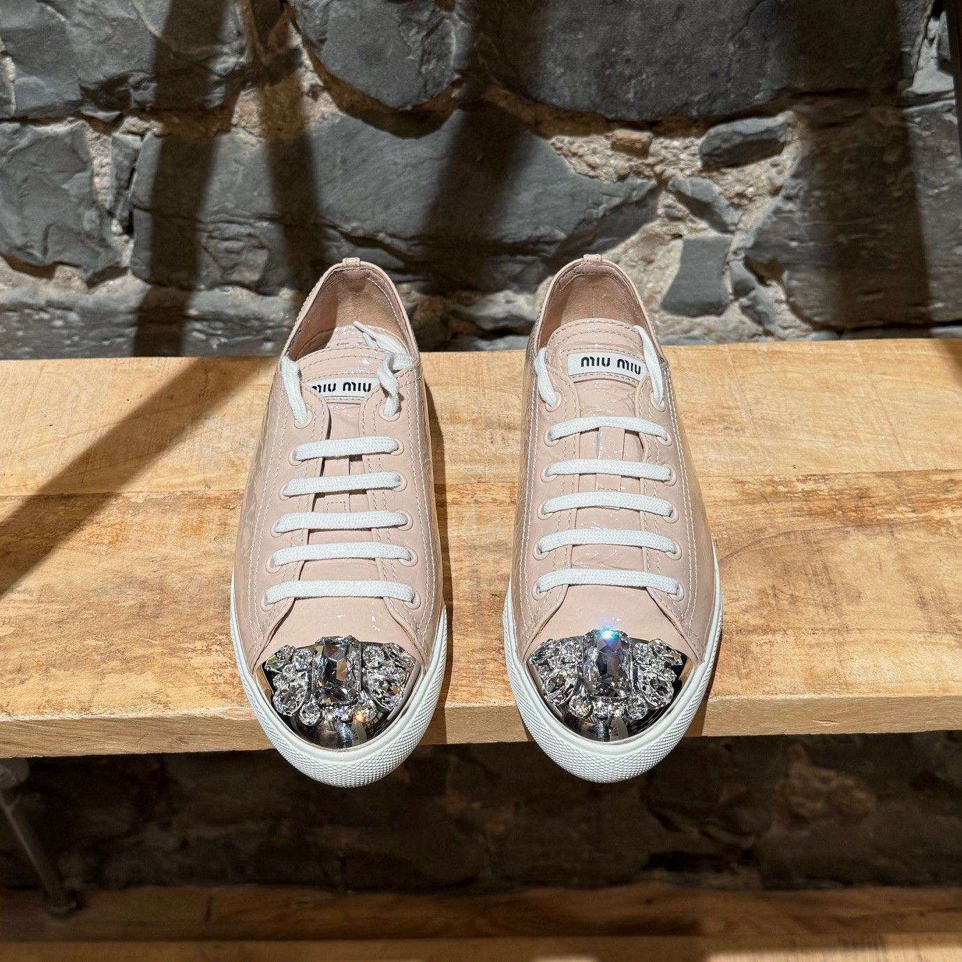 Miu Miu Miu Miu Nude Pink Patent Crystal Cap Top Sneakers Size US 8 / IT 38 - 3 Thumbnail