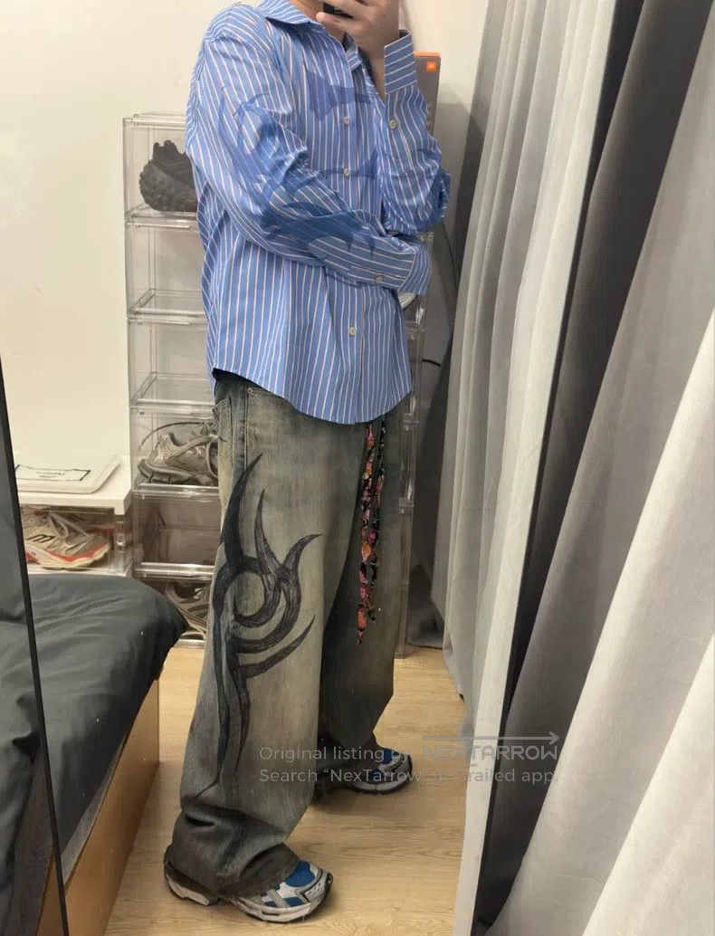 Balenciaga Balenciaga size S Logo Print Zip Pocket Long Loose Blue De Size US 27 - 8 Thumbnail