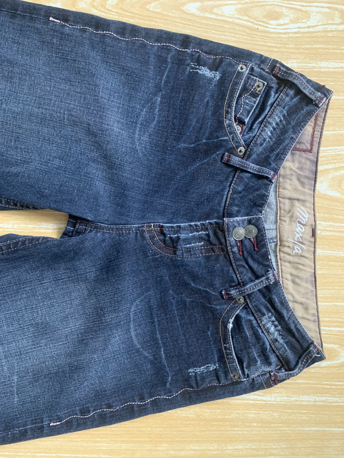 Japanese Brand Rare Maxia Low Rise Super Flare Jeans Pants Distressed Style Size US 27 - 14 Thumbnail