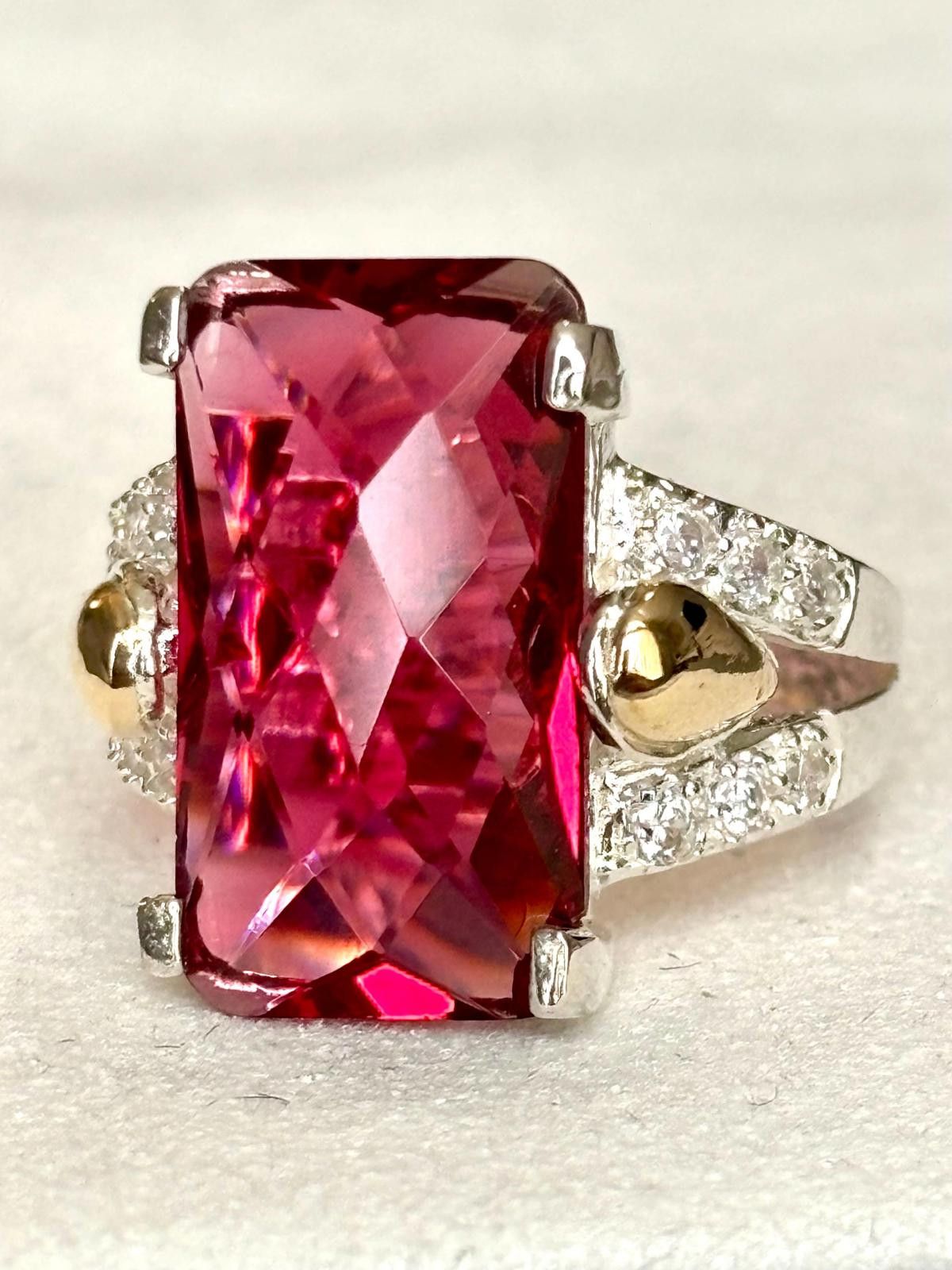 Other 925 Sterling Silver Ring w Red Ruby-Style Stone & 10K Gold Size ONE SIZE - 1 Thumbnail
