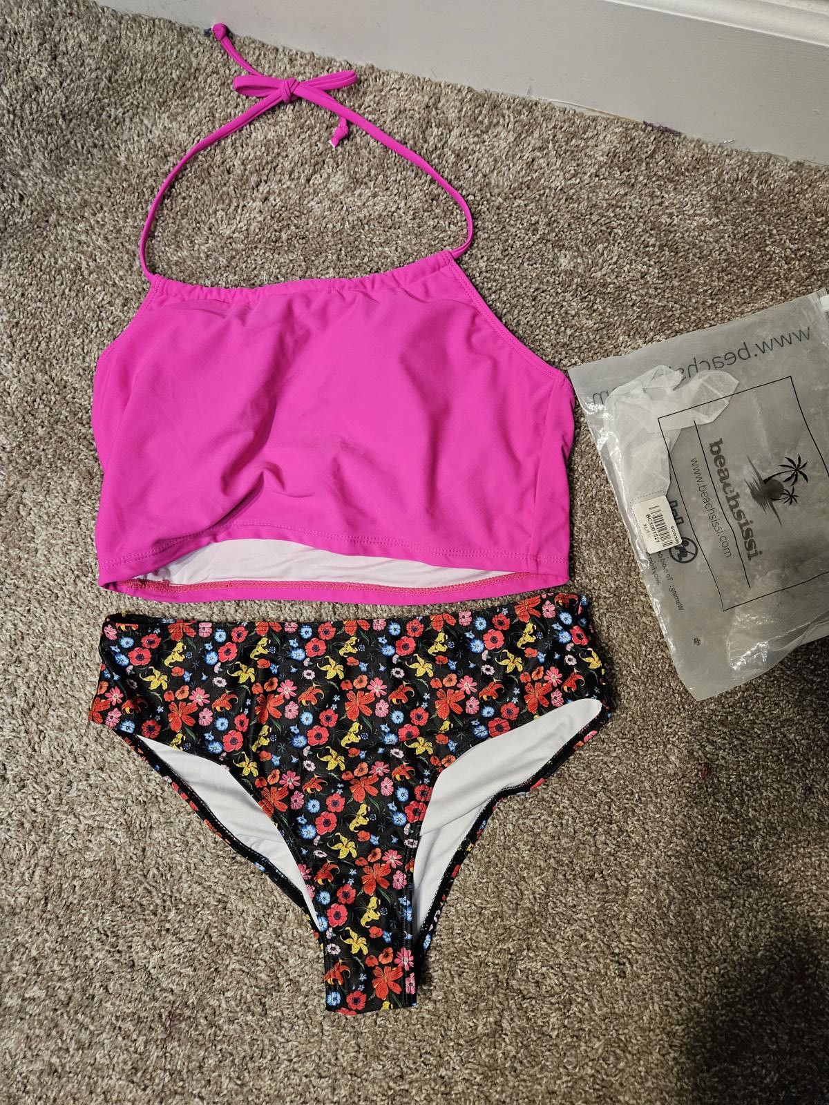 Designer Nwt Beachsissi Vibrant Pink Floral Two-Piece Swimsuit #547 Size ONE SIZE - 6 Thumbnail