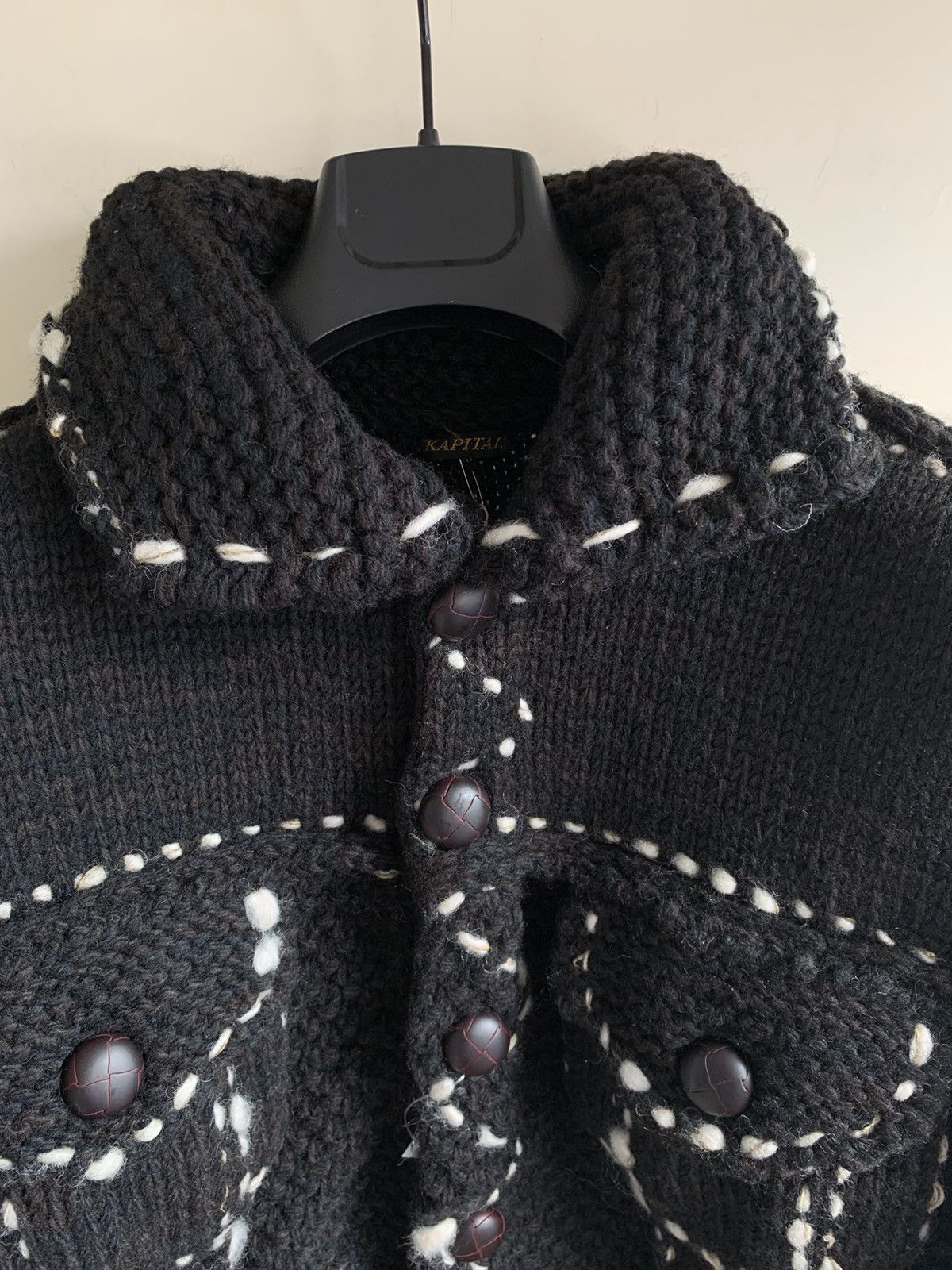 Kapital Wool Hand Knit Cowichan G-Jacket Black Size US L / EU 52-54 / 3 - 3 Thumbnail