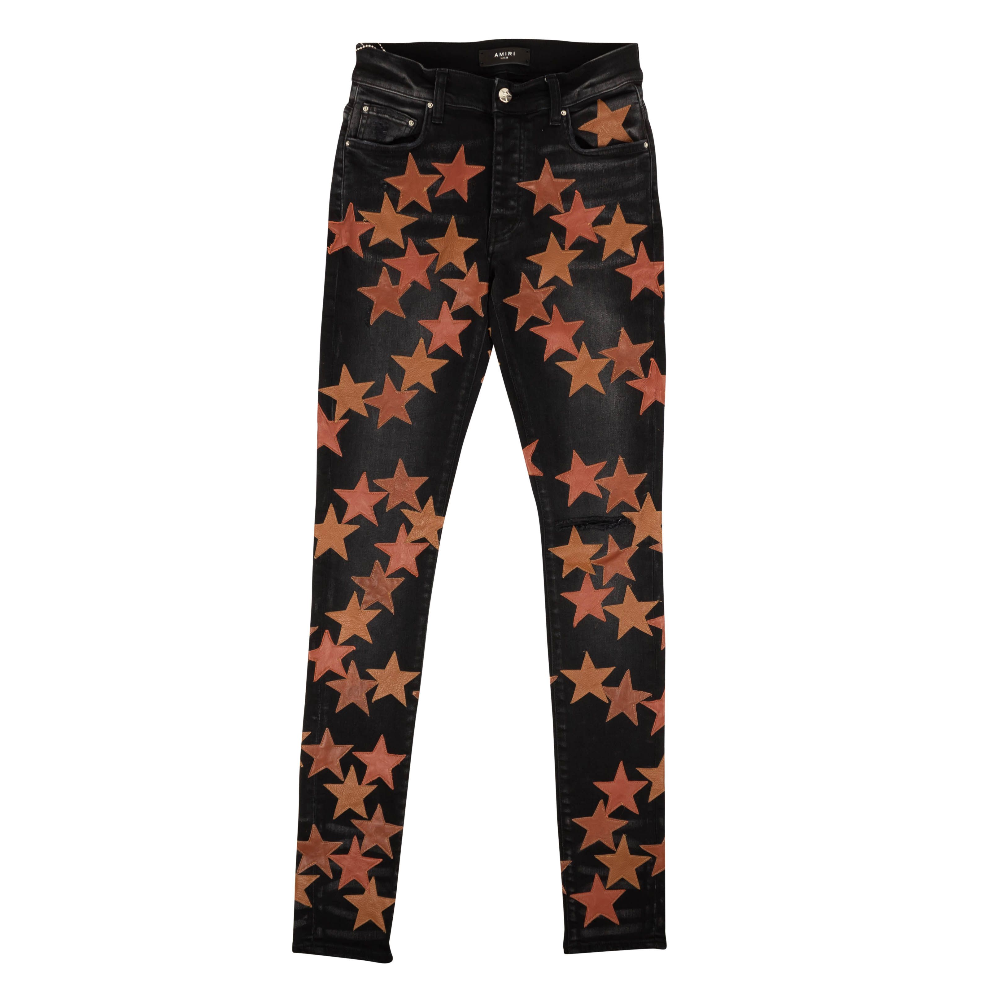 image of Amiri Black & Brown Chemist Star Skinny Denim Jeans Size 32/42, Men's