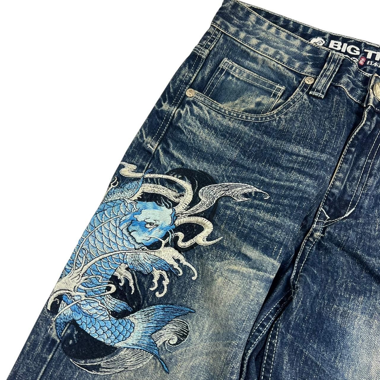 Japanese Brand Vintage Big Train Embroidered Koi Japanese Jeans - Waist 30 Size US 30 / EU 46 - 2 Thumbnail