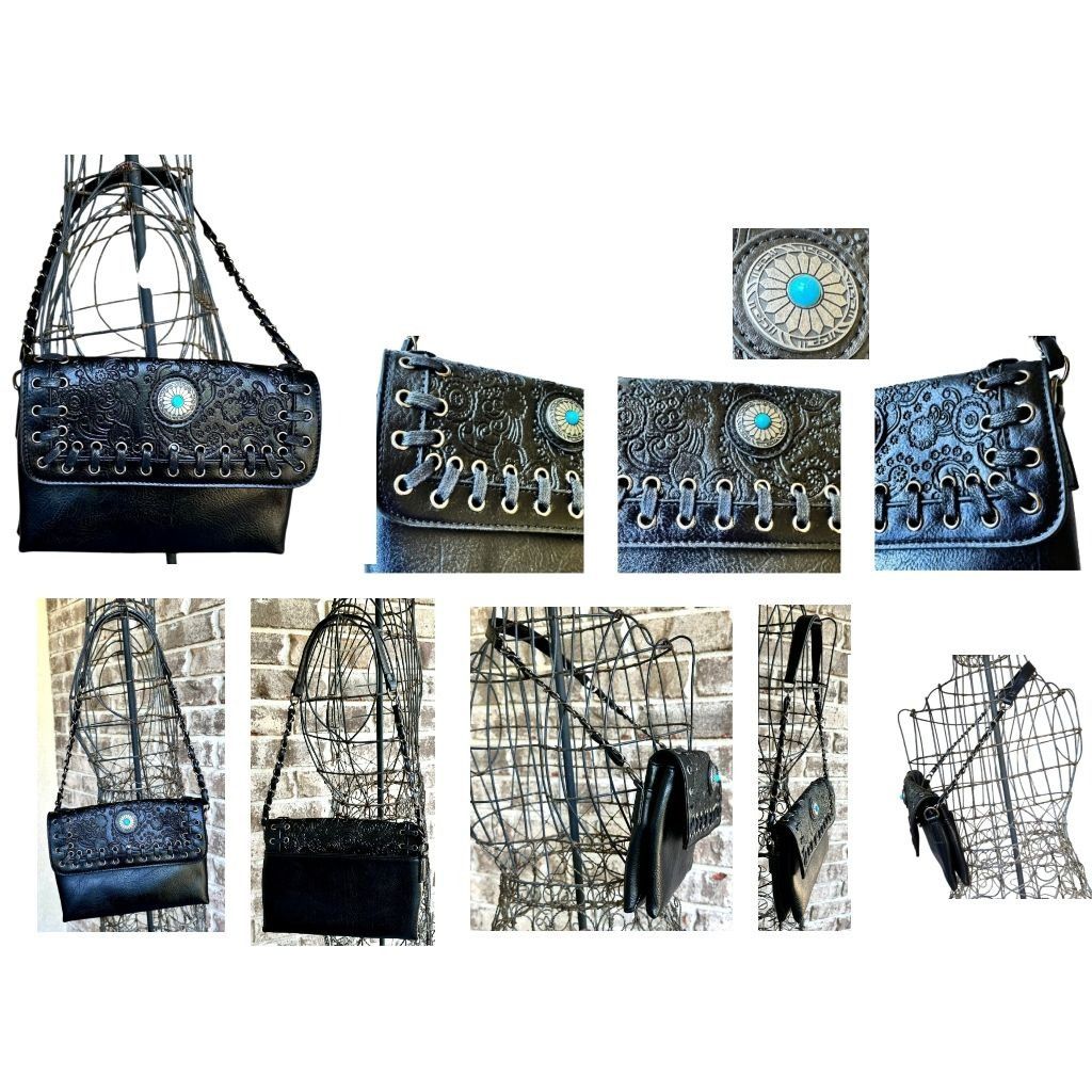 Other Sam Hadley Shoulder Bag Black Vegan Leather Western Tooled S Size ONE SIZE - 6 Thumbnail