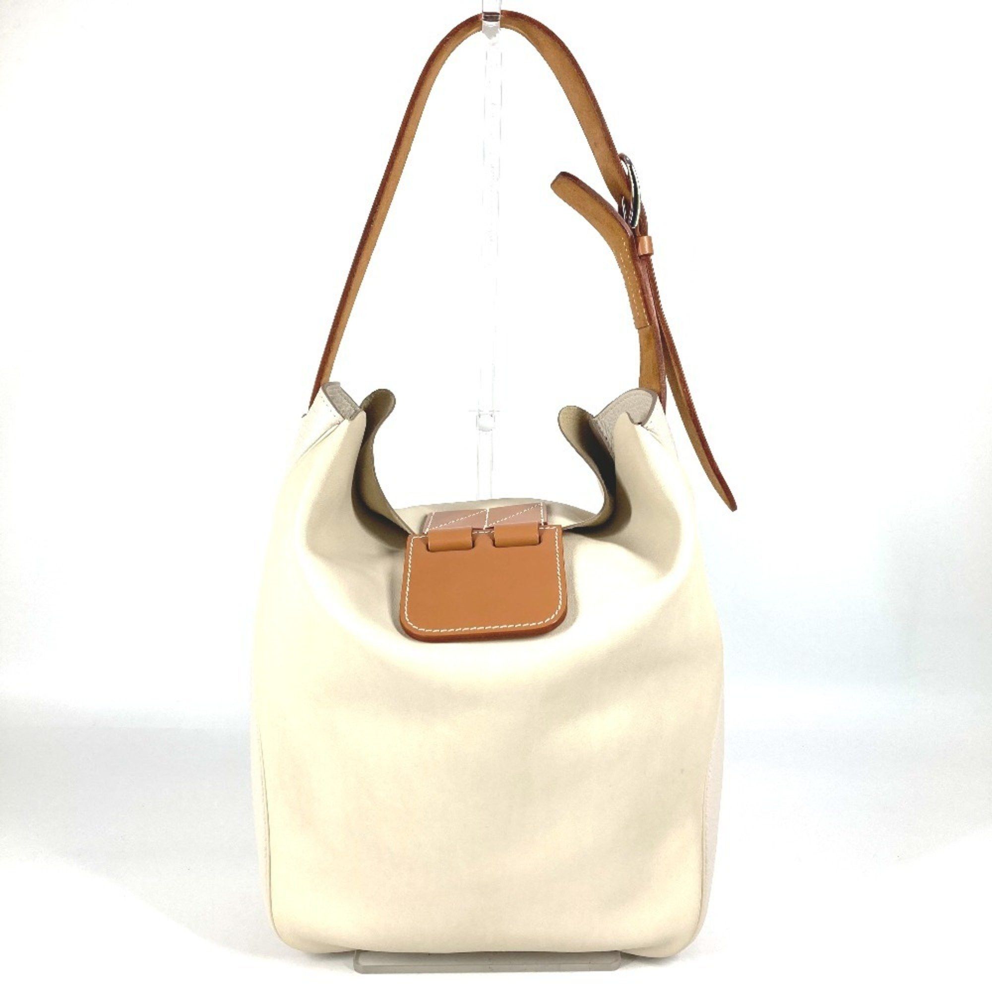 HERMES Villevolt 24 Shoulder Tote Bag, Leather, Men's and Women's, Ivory